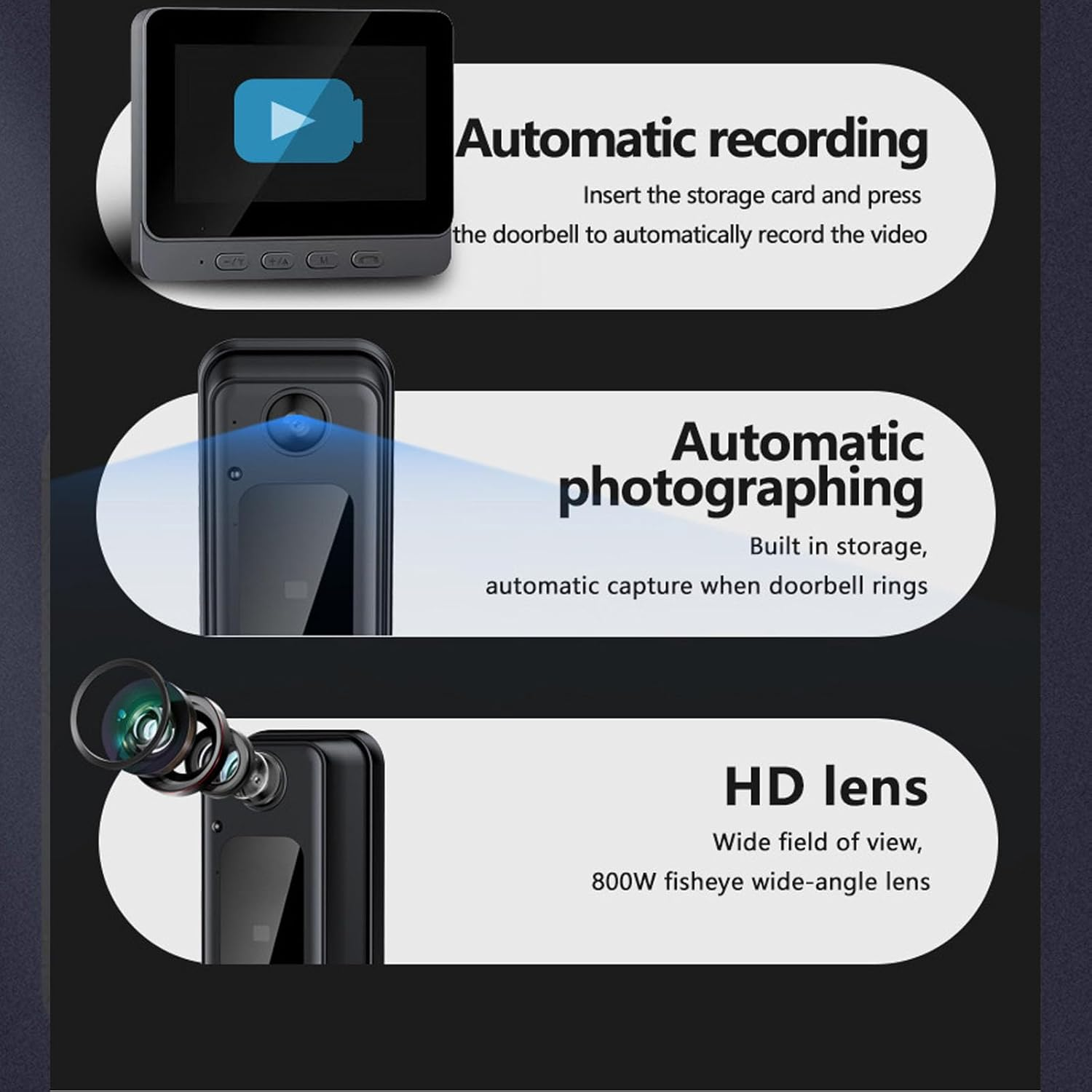 Ring Doorbell with 170&deg; Camera, Video Doorbell Wireless IP65, Camera Doorbell System - 4.3In HD Screen, Hifi Mic, Day/Night Camera