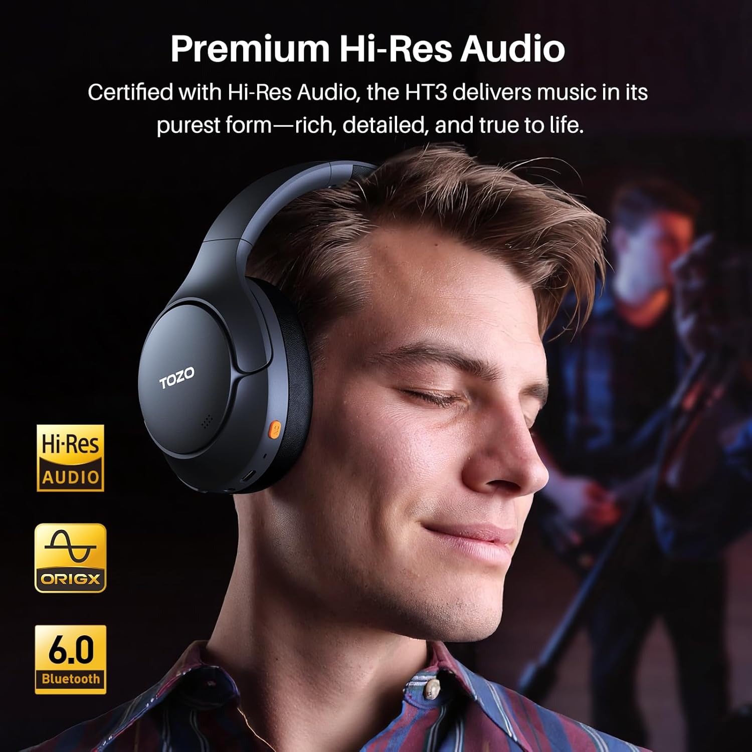 TOZO HT3 Hybrid Noise Cancelling Headphones, 90H Playtime Wireless over Ear Bluetooth Headset, Spatial Audio AI Chat with 5 Mics, Supports Dual Connection and USB-C Input, with 32 EQ Music Modes image number 1