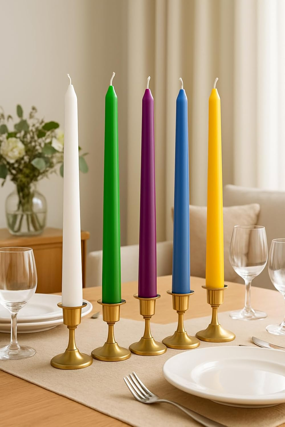 Dinil Blue Taper Candles &ndash; 10 Inch Tapered Candles Set of 4 &ndash; Unscented Dripless Taper Candles &ndash; Decorative Long Candlesticks for Decoration, Festival, Dinner, Party &ndash; Long Burning Time &ndash; Blue image number 2