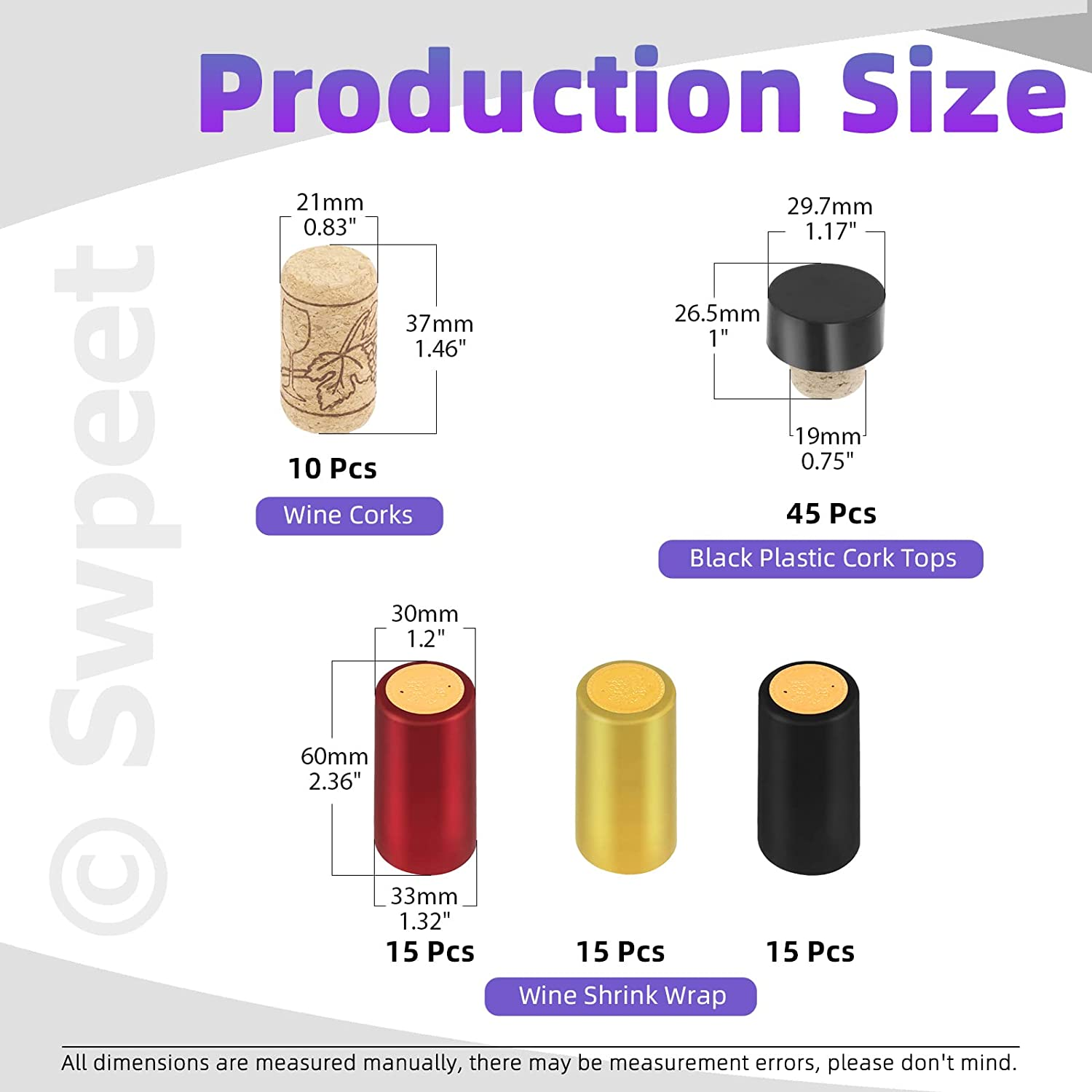 Swpeet 100Pcs 3 Colors Gold Black Red PVC Heat Shrink Capsules and Wine Bottle Cork Stopper with Black Plastic Top Assortment Kit, Wine Shrink Wrap Wine Bottle Corks for Wine Bottles image number 3