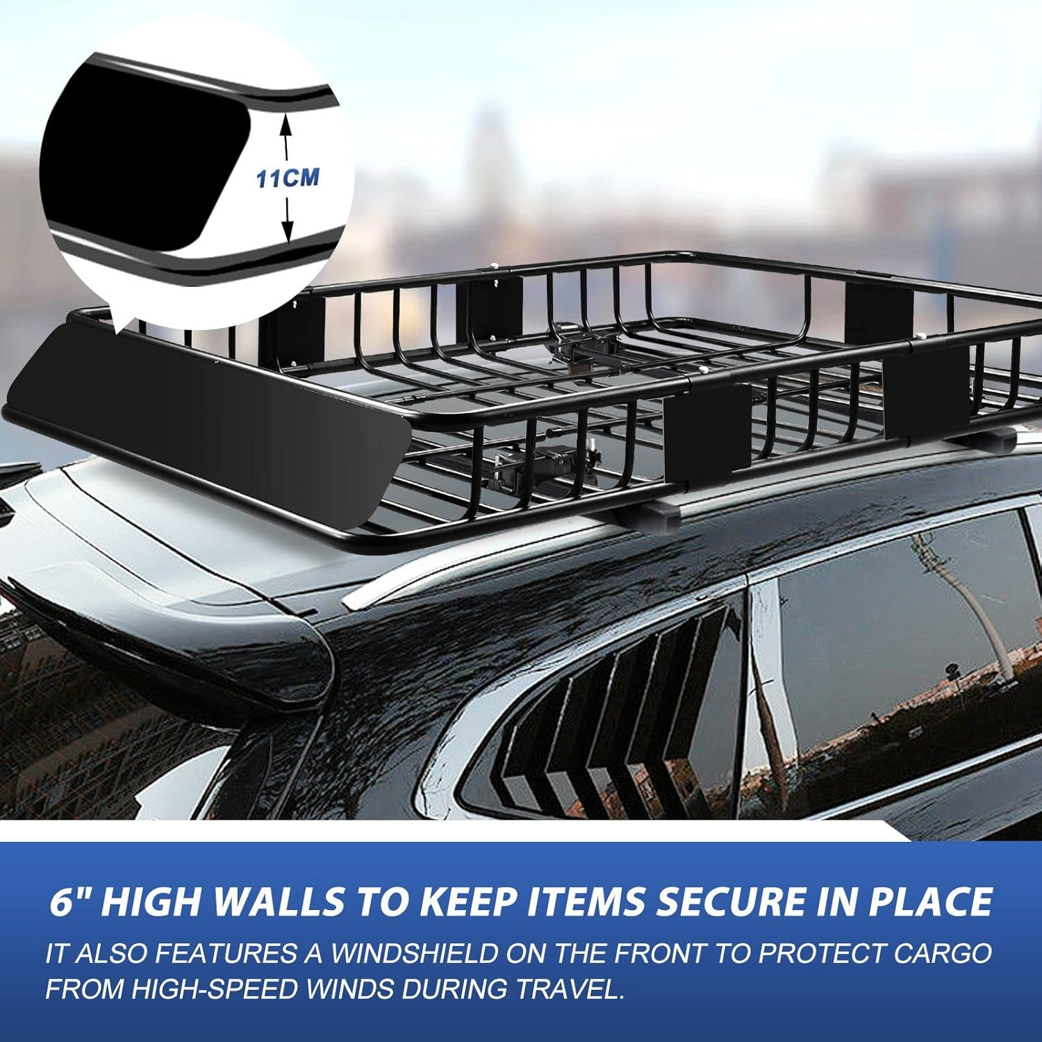 SHOGUN 2 in 1 Universal Roof Rack Cargo with Extension Car Top Luggage Holder Carrier Basket for SUV, Truck & Car Heavy Duty Steel Construction 120KG Capacity image number 3