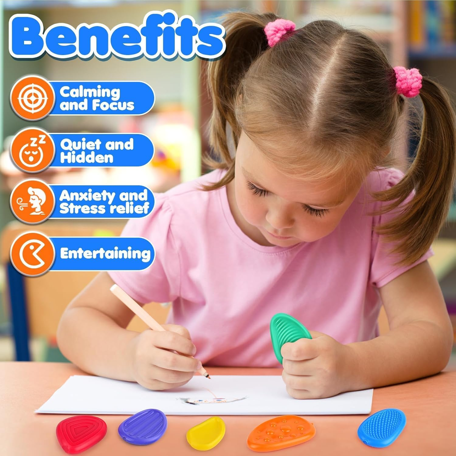 Fidget Toys Sensory Stone for Kids: 6 Pack Textured Soft Worry Stone for Autism Kids Calming - Fidget Stress Toys for Students Anxiety Relief - Small Prizes Fidget Toys image number 5