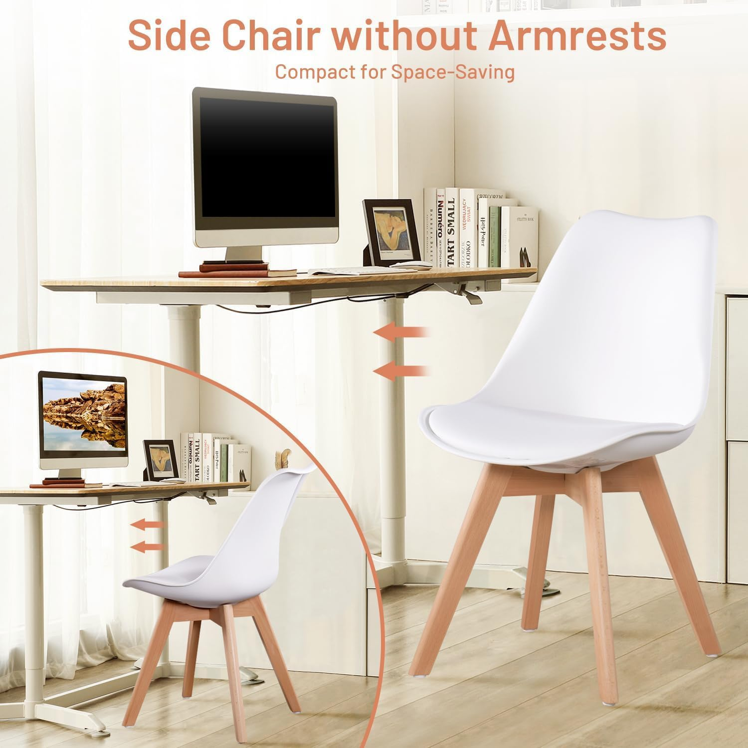 Dining Chairs Set of 4, Kitchen Chairs with Waterproof PU Leather Wood Legs, Morden Non-Slip Protectors Side Chair Upholstered Tulip Chair for Dining Room Living Room Bedroom