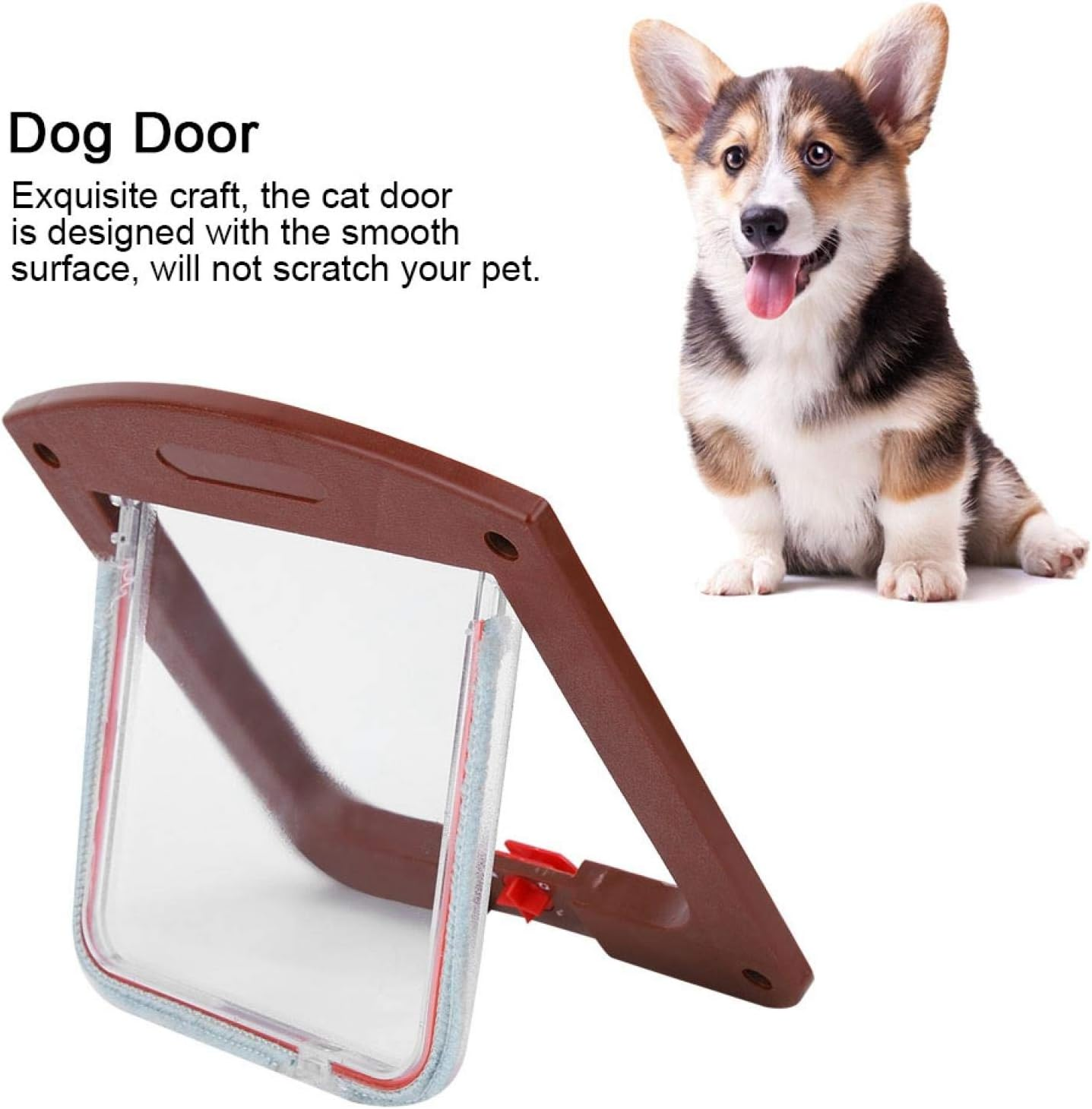 Sliding Glass Cat and Dog Door Insert, Square PP Controllable Switch Pet Door Dog Cat Flap Door Coffee Color image number 1