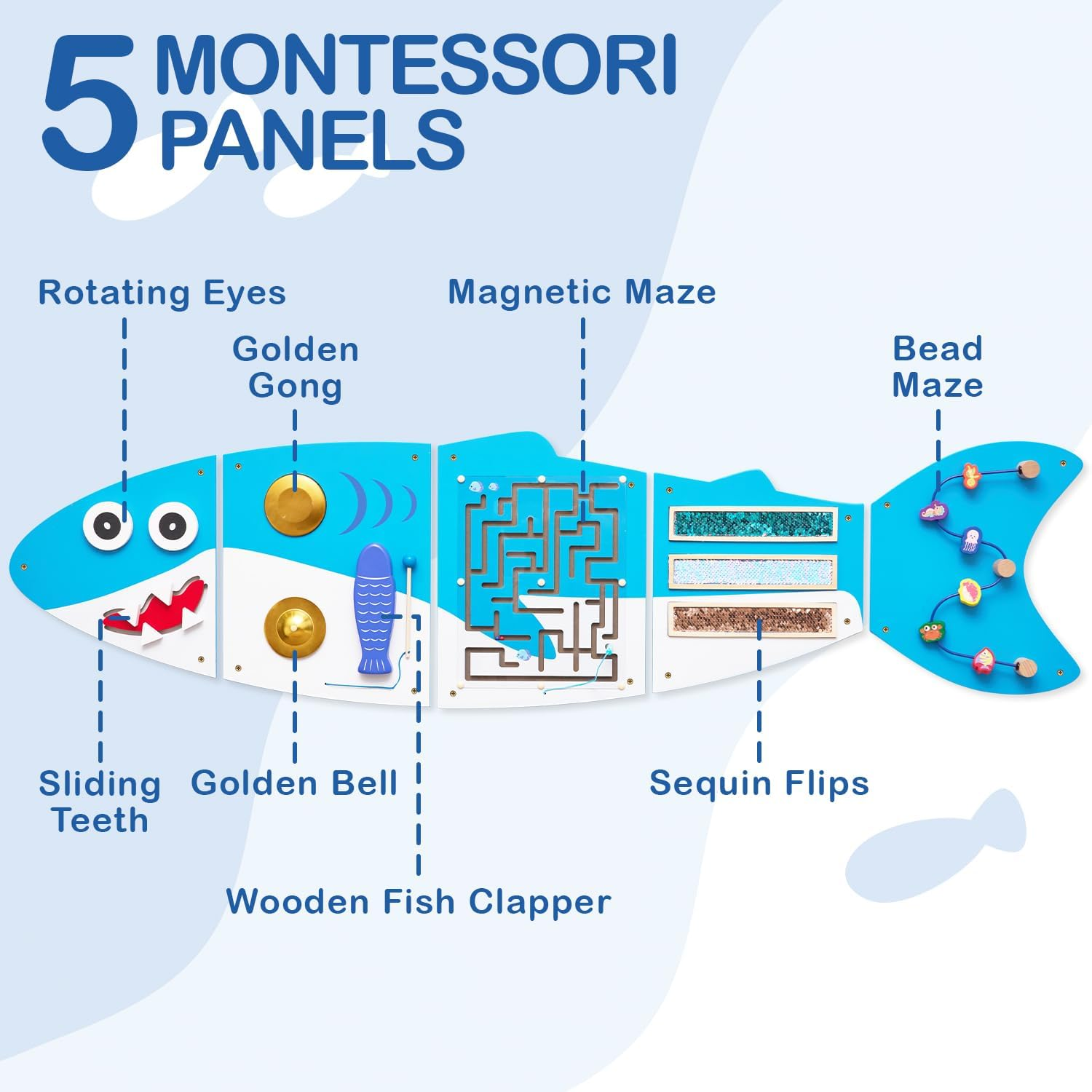 Shark Montessori Busy Board, Sensory Board, Educational Toys, Sensory Wall Panel, Wall Toys, Daycare Furniture, Playroom Furniture, Learning Toys, Boys and Girls 6 M+ image number 4