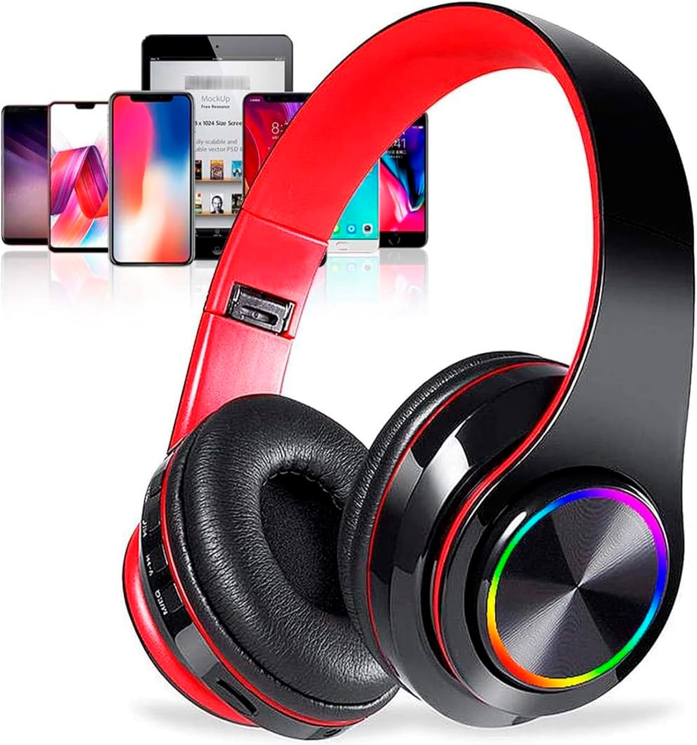 Kids Bluetooth over Ear Headphones, Colorful LED Lights Headphones with Built-In Mic, Bluetooth 5.0, Wired and Wireless Foldable Stereo Headphones for Classroom/Home Office/Tablet/Airplane(Blue)