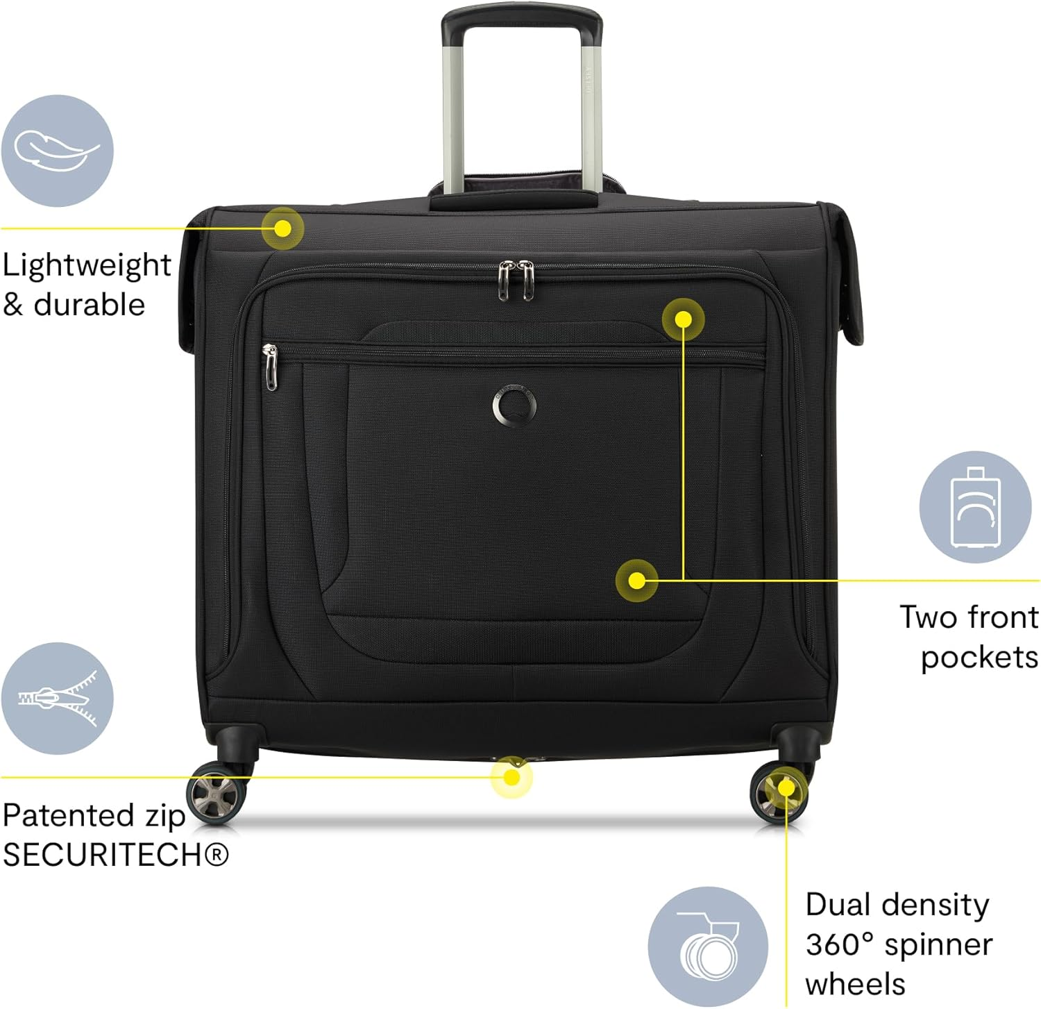 DELSEY Paris Luggage Helium DLX Garment Bag with Spinner Wheels, Black, 24 Inch, Black, 24 Inch, Helium DLX Garment Bag with Spinner Wheels