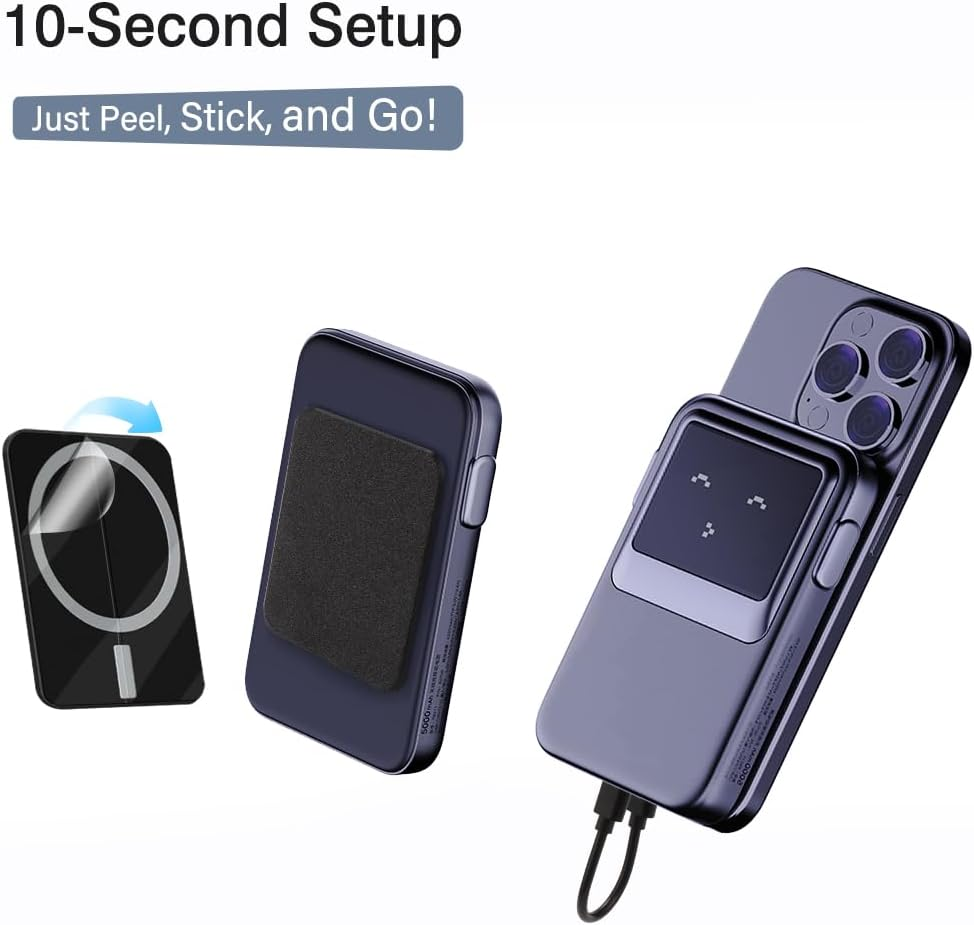 Magpatch Magnetic Adapter for Power Bank, 3 Perfect Fit Sizes for Magsafe Mobile Phones, 3 Mm Flat with N52 Magnet, Includes 10 Cm 60 W Type-C Cable (Black, Standard) image number 4