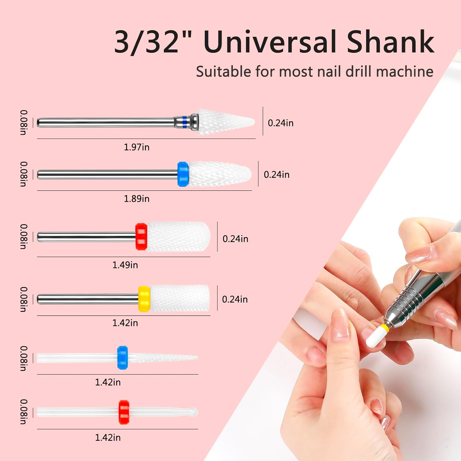 BQAN Nail Drill Bits Set, 6Pcs 3/32 in Drill Bit for Nail Tech Ceramic Bits for Remove Cuticle Acrylic Gel Polish Nail Manicure image number 3
