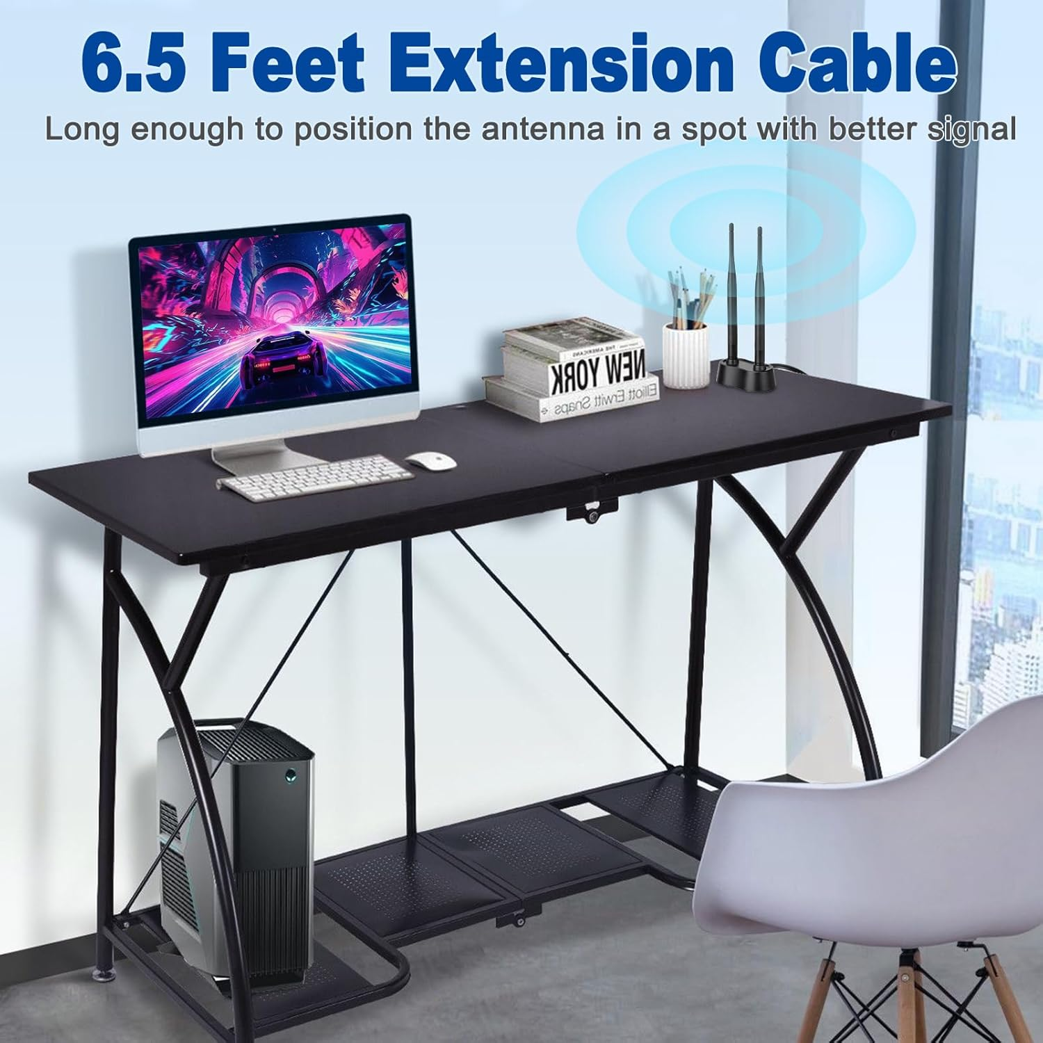 Eightwood 9Dbi Dual Band Wifi Antenna 2.4Ghz 5Ghz RP-SMA Wifi Antennae with Magnetic Base and 200Cm Extension Cable for PC Desktop Computer Pcie Bluetooth Wireless Network Card image number 2