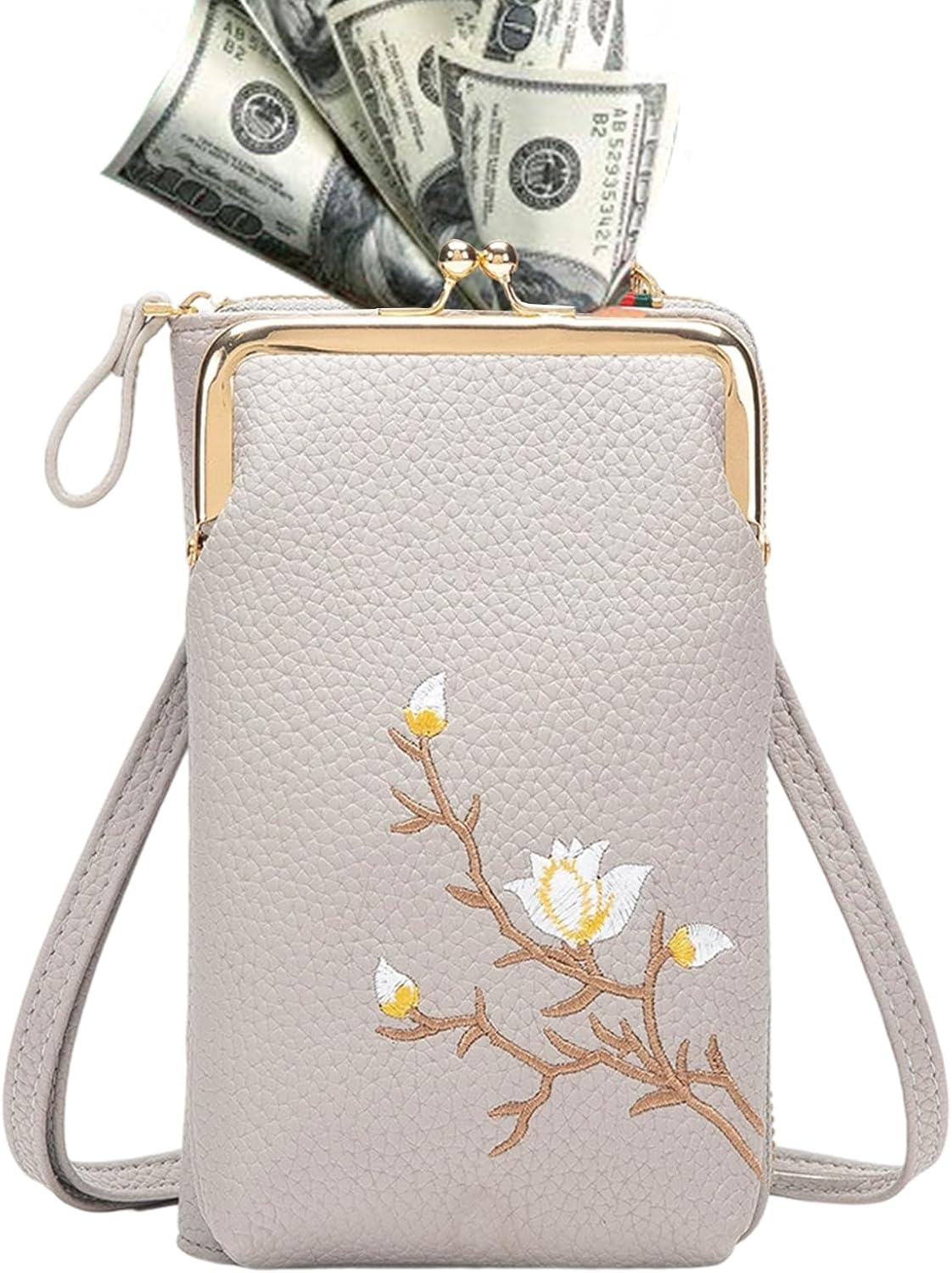 Sling Bag for Women - PU Leather Wallet Bag,Small Wallet with Shoulder Strap for Gym Summer Teen Girls Hiking Passport Running - Gray image number 5