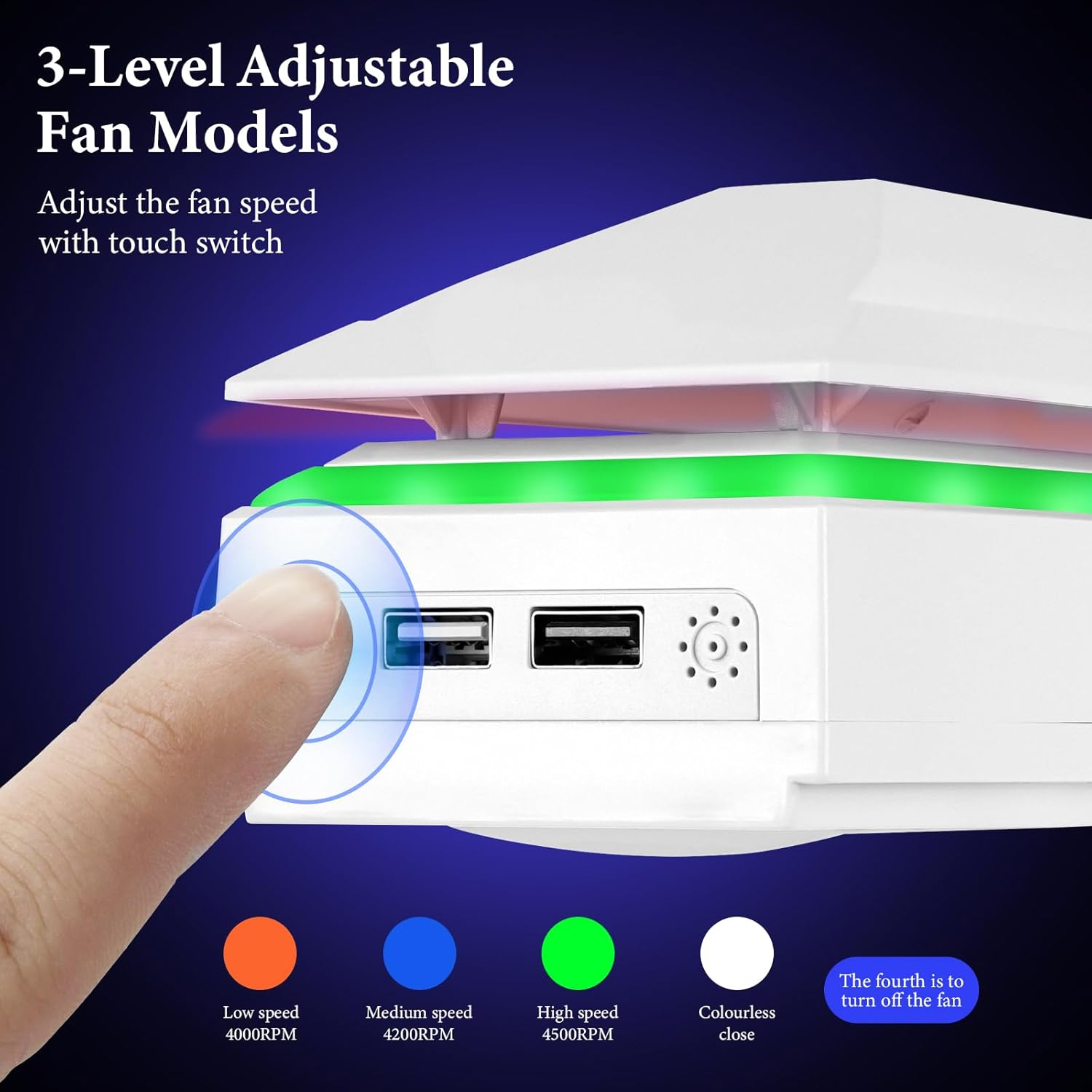 Geekria RGB Cooling Fan Compatible with PS5 Slim Disc & Digital, Top Heat Dissipation Dust Fans, Chilling System with 3 Speed Level Adjustable, 8 Modes Light and 2 USB Port image number 3