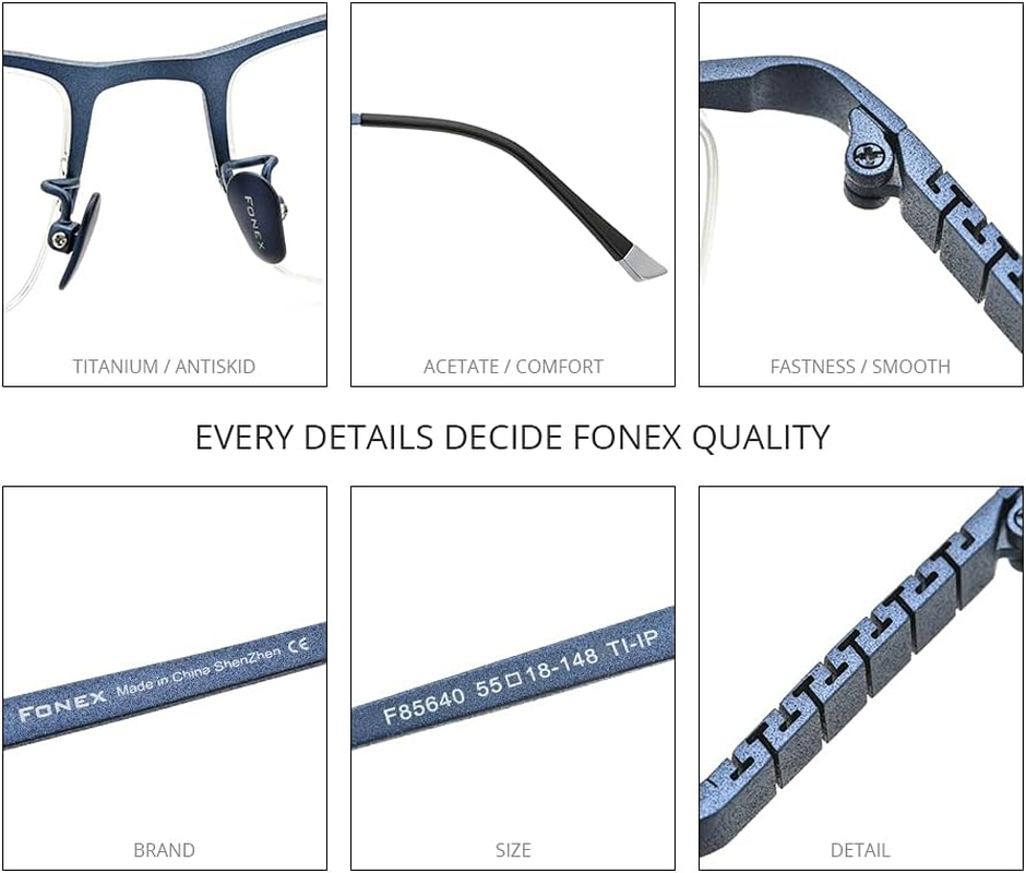 FONEX Titanium Glasses Frame for Men,Square Eyewear Full Optical Eyeglasses F85641 image number 2
