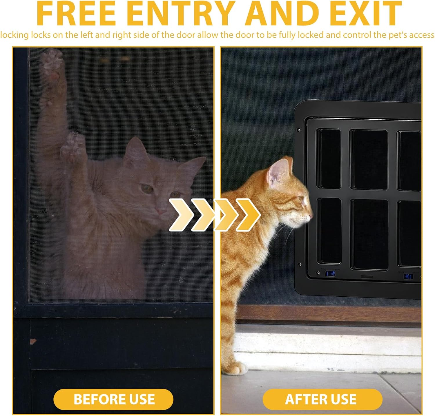 Cat Flap, Fly Screen, 31.5 Cm X 25 Cm, Pet Flap, Fly Screen with Magnet, Lockable, Dog Flap, Cat Door, Pet Door for Cats and Small Dogs (Black) image number 6