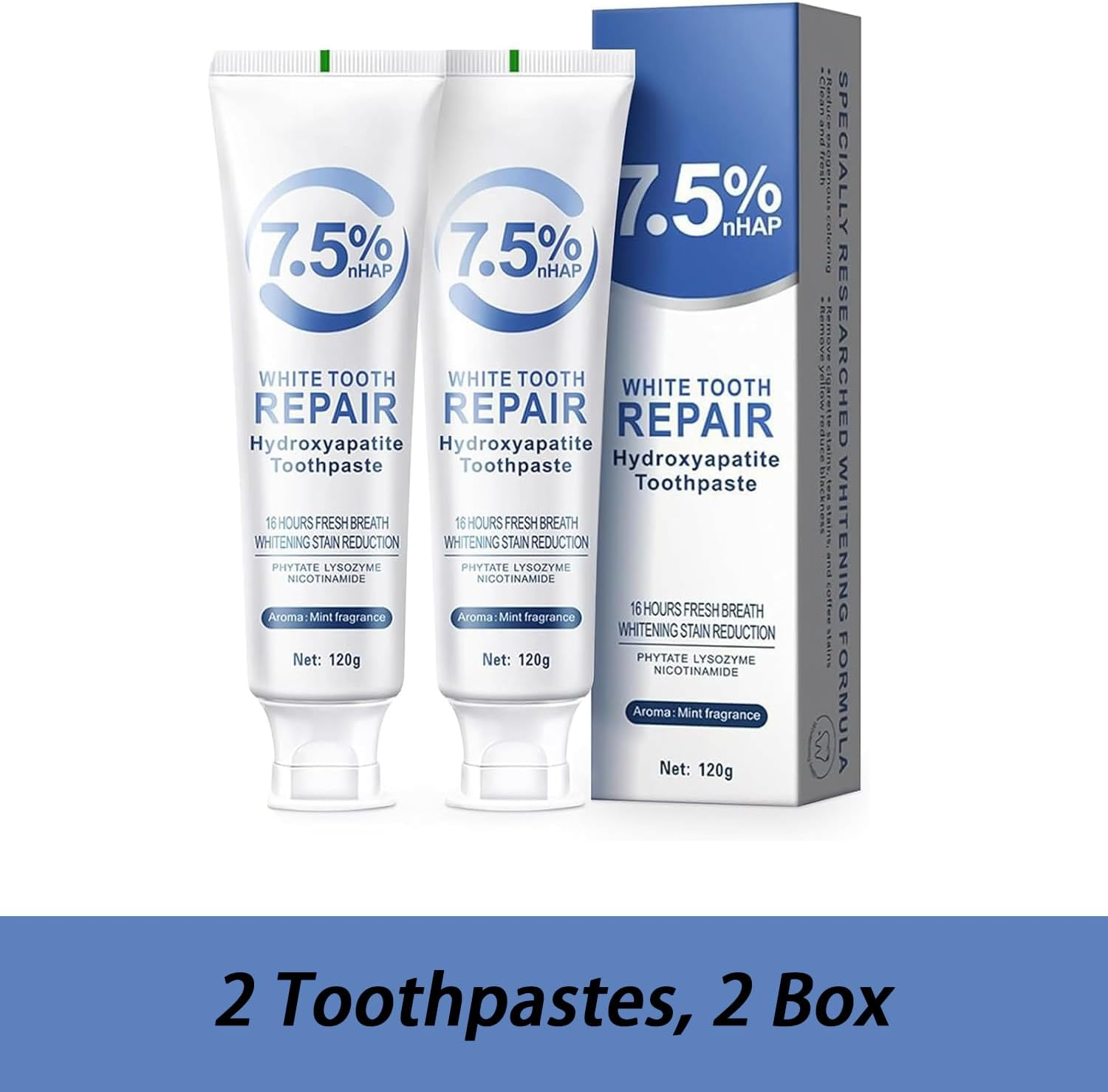 2Pcs Hydroxyapatite Toothpaste,Hydroxyapatite Toothpaste 7.5,Fluoride-Free Enamel Protection for Sensitive Teeth, Fresh Mint Flavor(2 X 120G) image number 5