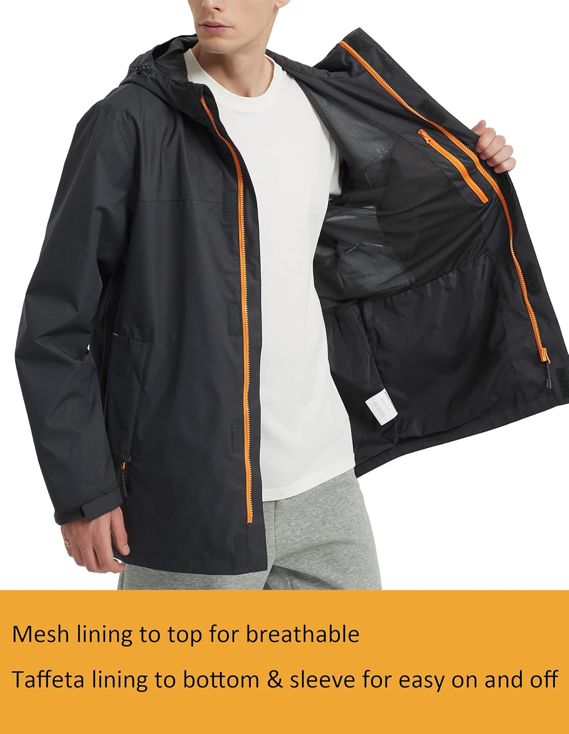 NORDIC OUTLAND Mens Ultra Lightweight Hooded Waterproof Rain Jacket Breathable Raincoat Shell for Hiking Fishing Walking Dogs image number 5