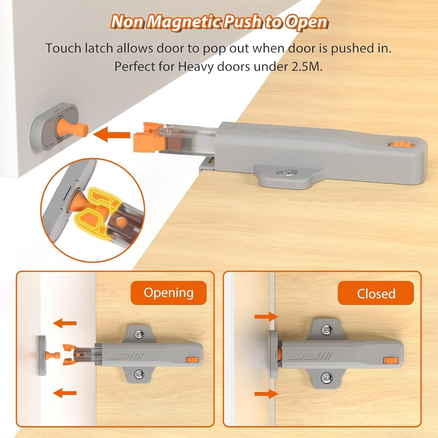 Yeanifeana 2-Pack Push to Open Latch, Touch Lock Drawer Pull for Cabinet Door Rebound, Tip-On RV Cabinet Catches for Kitchen, Bedroom, Wardrobe & Window (Gray) image number 3