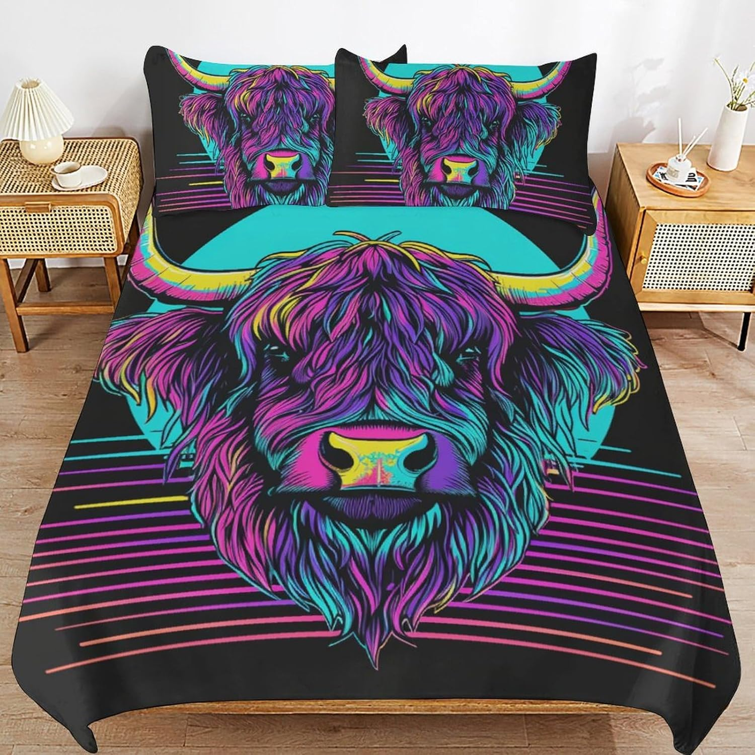 Highland Cow Luxury Duvet Cover Sets Pop Art Comforter Cover with Pillowcases Soft Microfiber Quilt Covers 3Pcs Bedding Set with Hidden Zipper,Queen（210X210Cm） image number 4