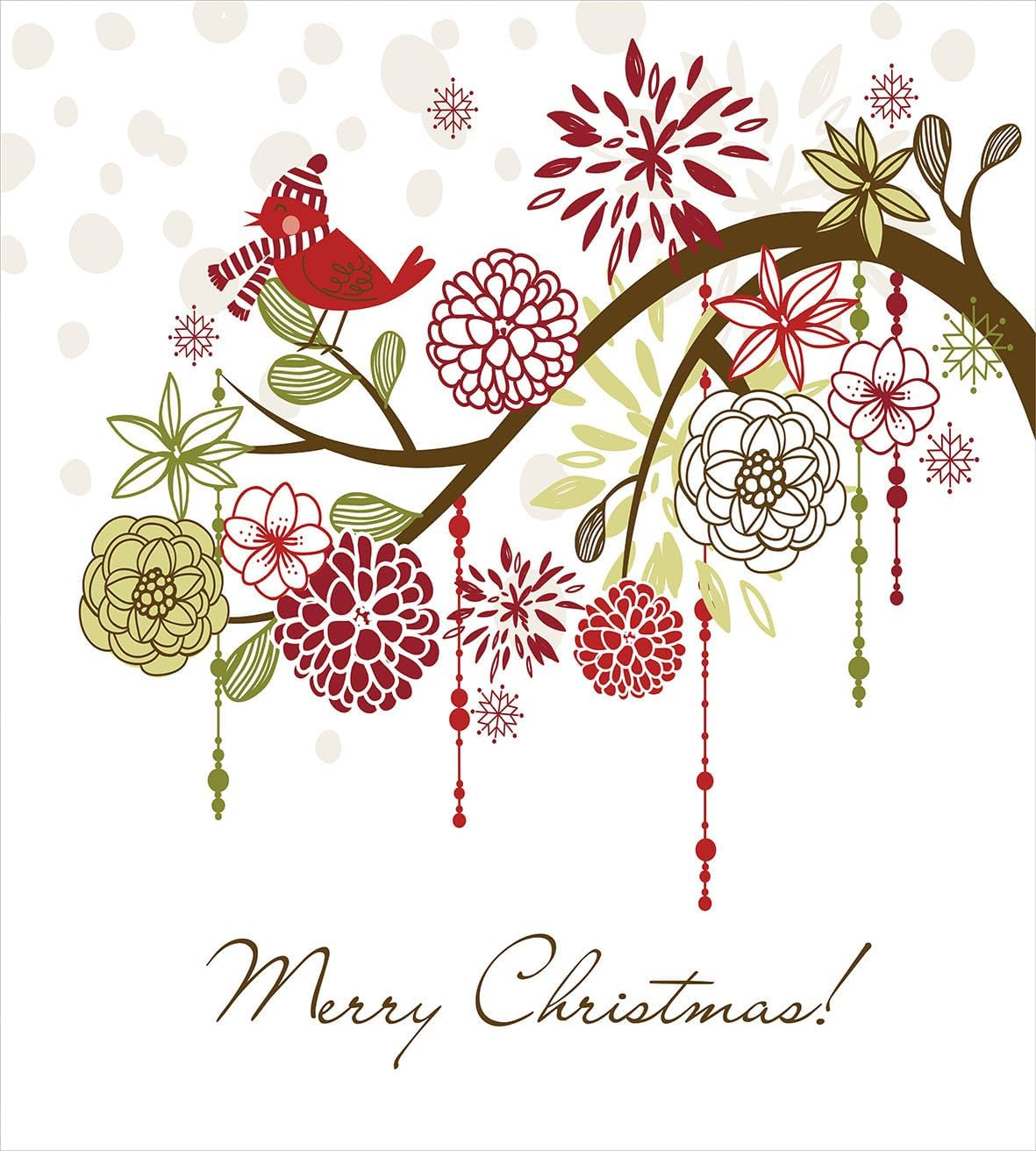 Ambesonne Christmas Duvet Cover Set Queen Size, Sacred Floral Winter Red Bird Hat and Scarf on Blooming Tree Nature Inspired, Decorative 3 Piece Bedding Set with 2 Pillow Shams, Green White image number 3