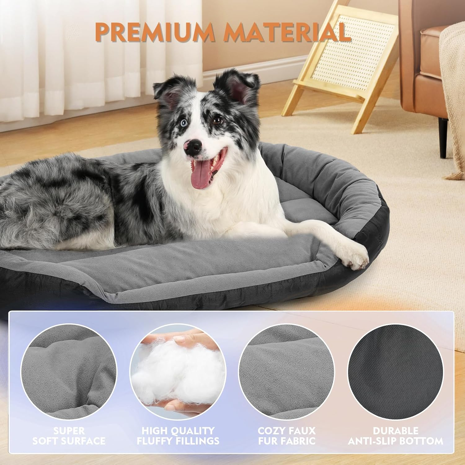 Dog Beds for Large Dogs Washable, Orthopedic Dog Bed with Sides, Self Warming Soft Calming Comfortable Sleeping Pet Bed Couch Puppy Bed with Anti-Slip Bottom, XL(96 * 64Cm) image number 3