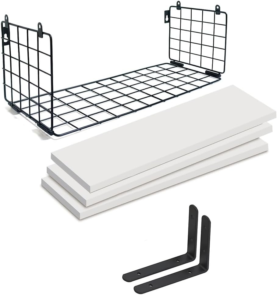 Wall Mounted Bathroom Shelf over Toilet with Storage Basket White Floating Shelves for Bathroom Kitchen Bedroom image number 6