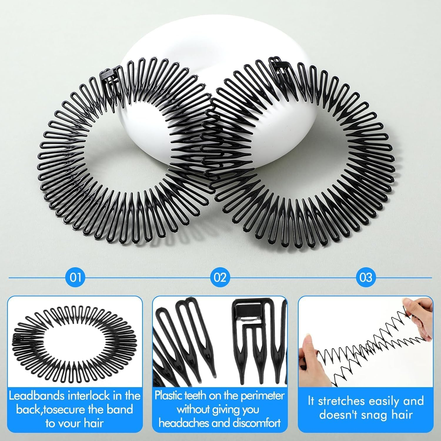 6Pc Stretch Comb Hair Band - Flexible Circle Comb Headband