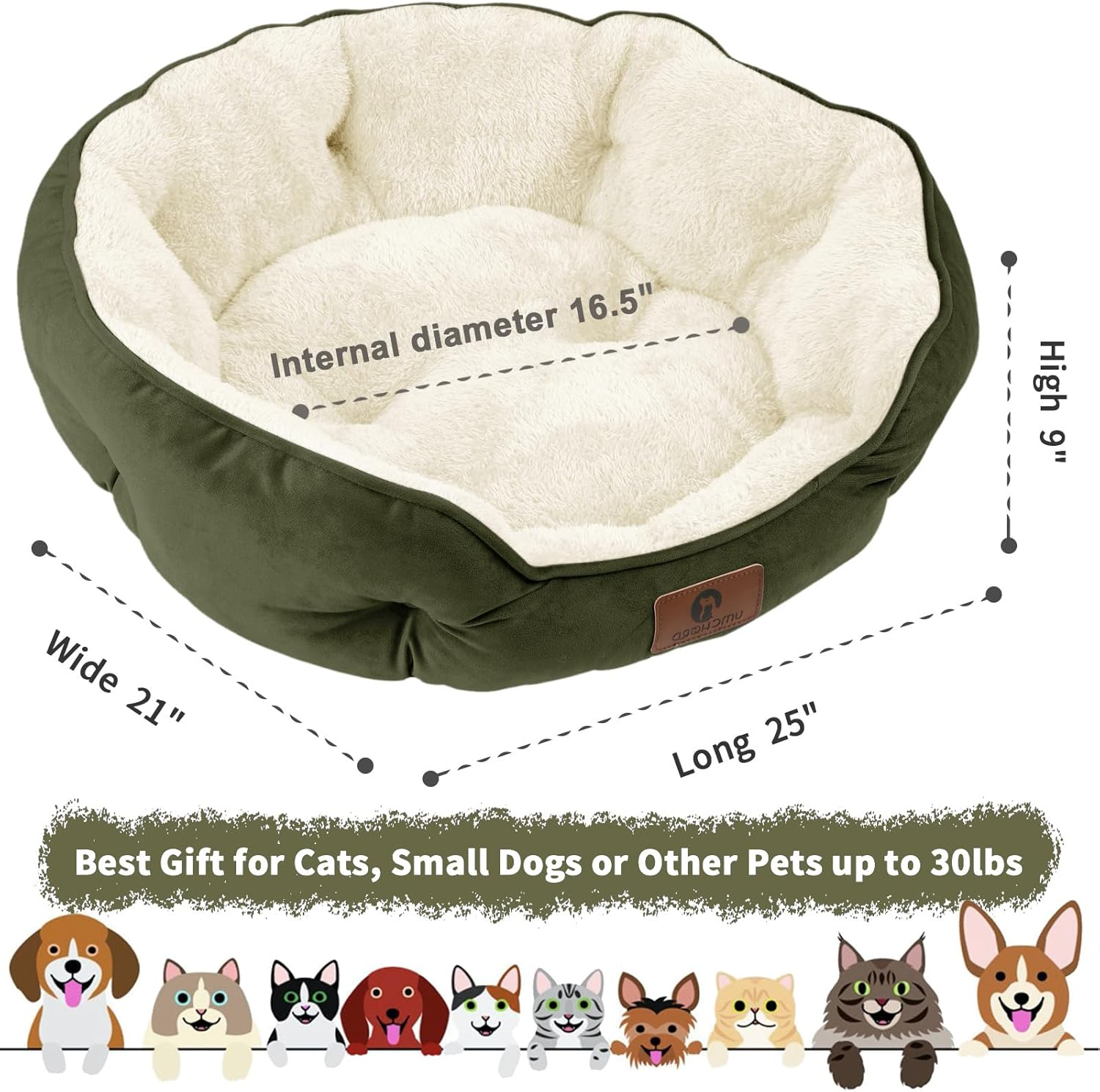 Asvin Medium Dog Bed for Medium Dogs, Cat Beds for Indoor Cats, Pet Bed for Puppy and Kitty, Extra Soft & Machine Washable with Anti-Slip & Water-Resistant Oxford Bottom, Green, 25 Inches image number 4