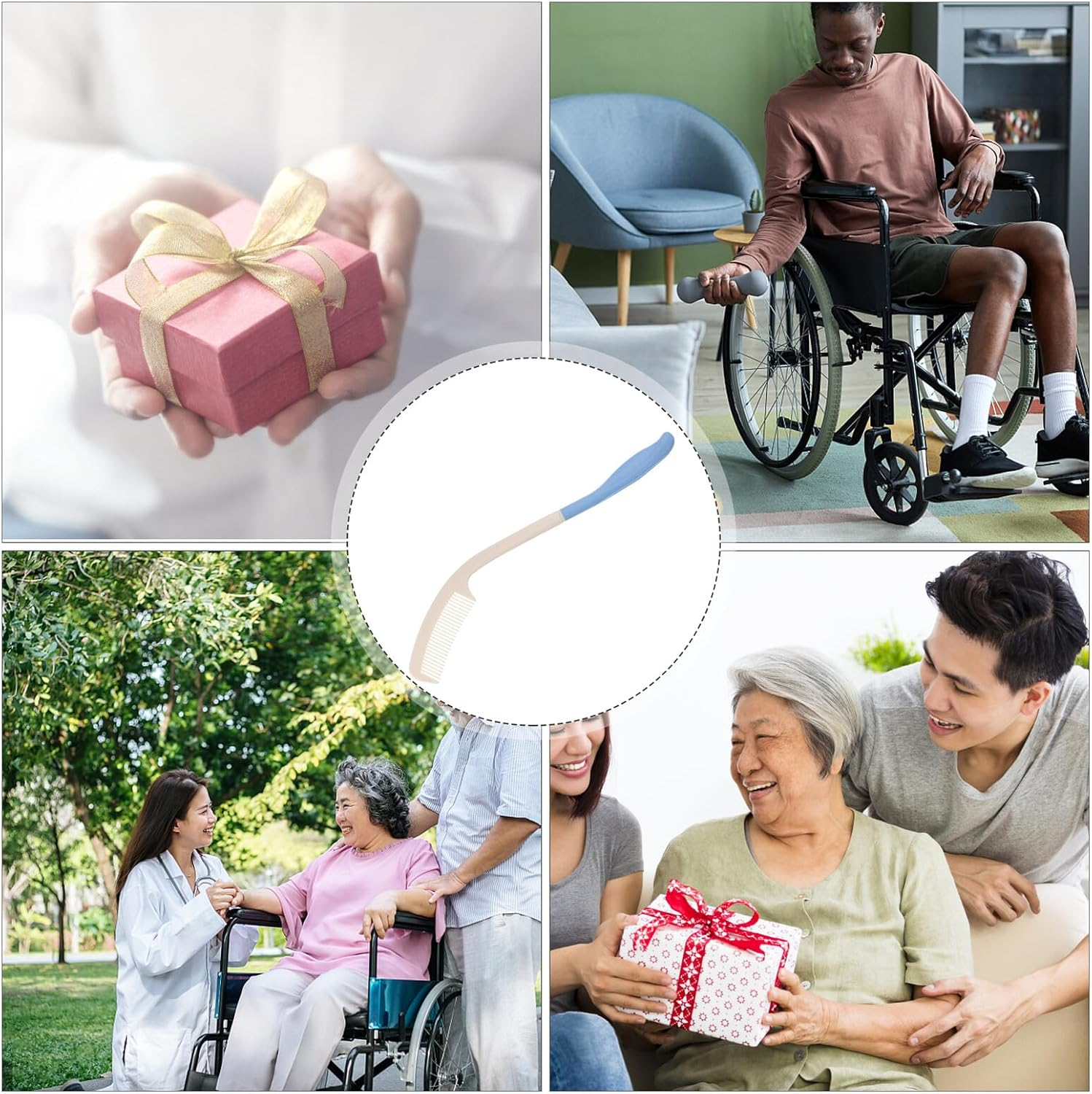 COMPUKAS Ergonomic Long Handle Comb with Curved Handle for Seniors Lighter for Head Massage Durable and Easy to Use for Limited Mobility image number 2