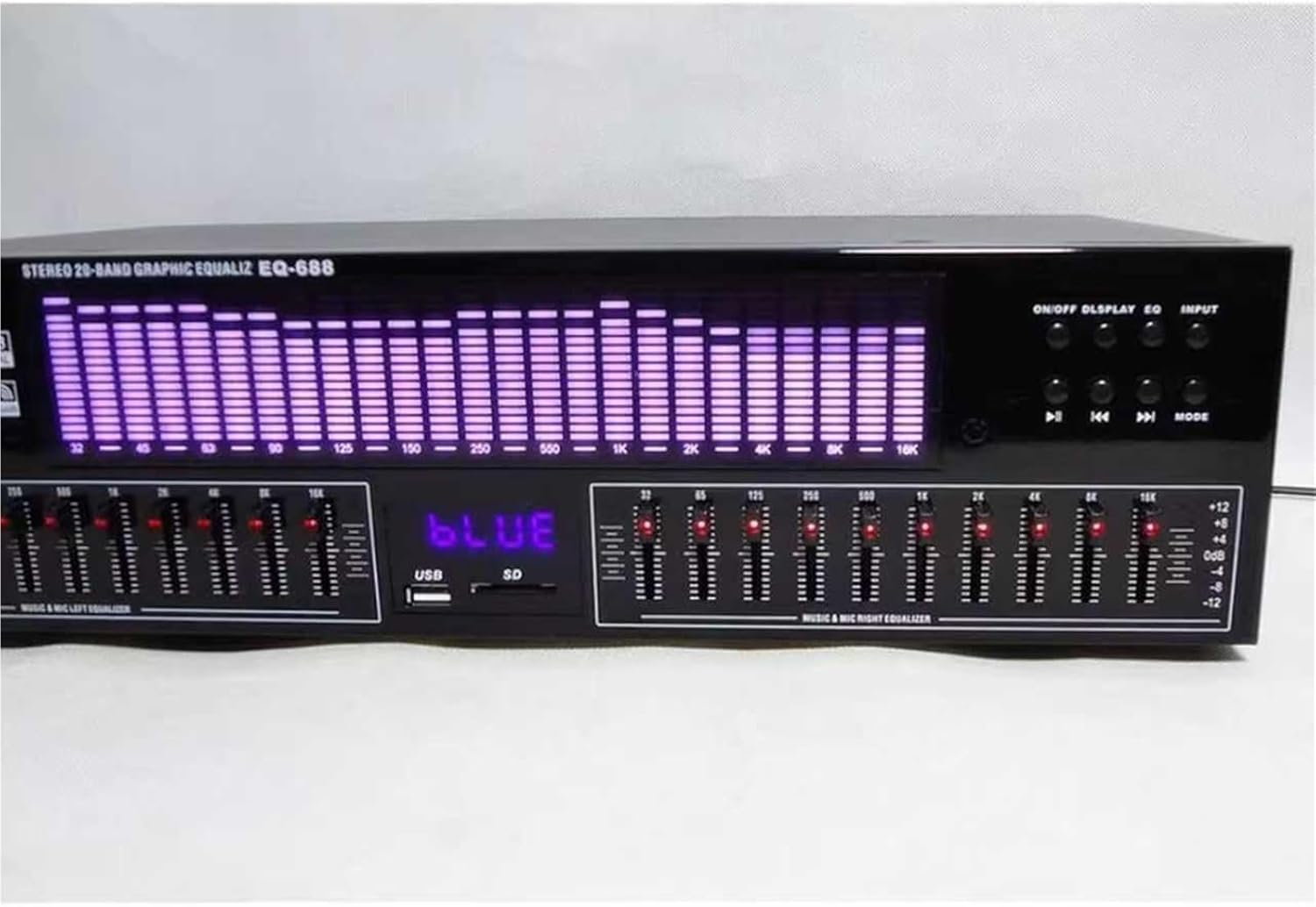 Hi-Fi Graphic Equalizer, 20-Band Digital Equalizer, Spectrum Analyzer with Remote Control, LED Spectrum Display, 15 Dynamic Styles, Noise Reduction Function, for Recording Studio, Home image number 3