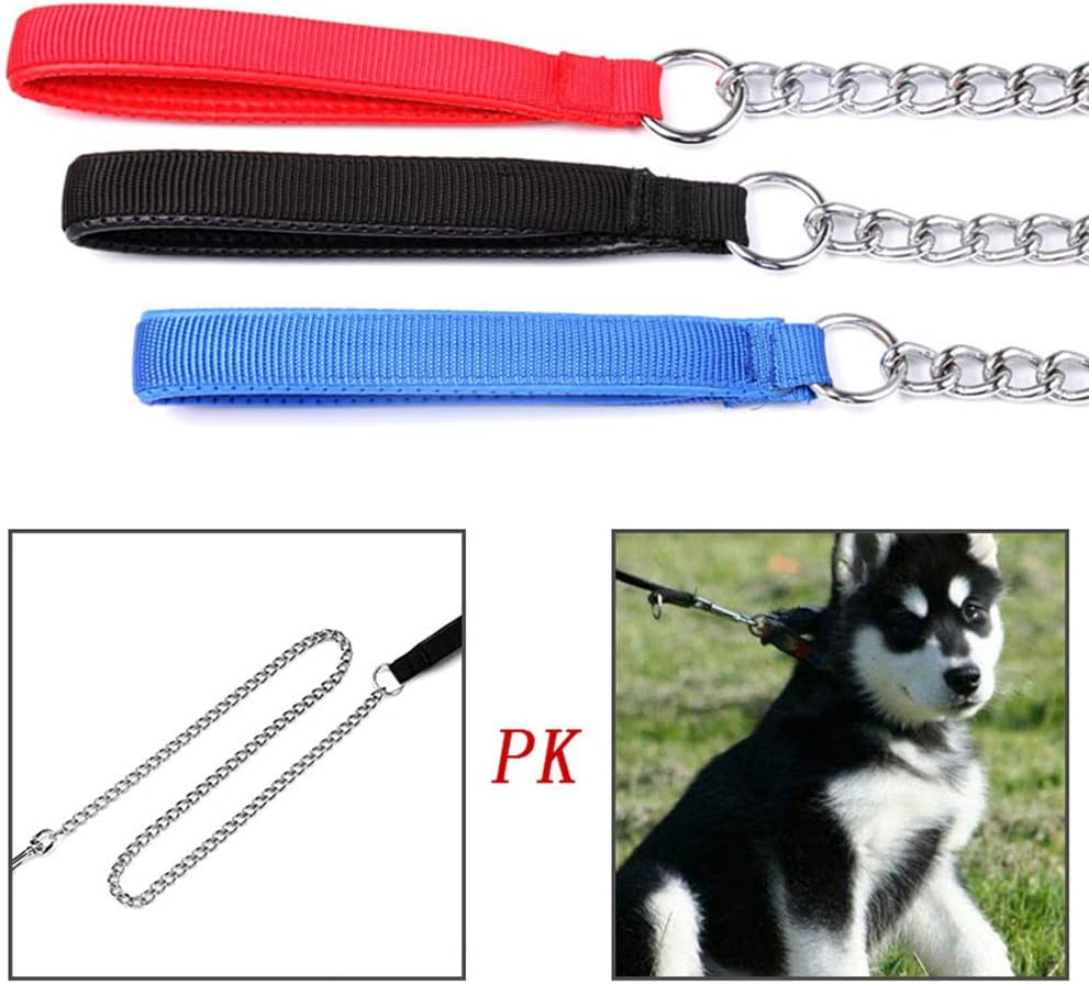 Pet Dog Chain Leash Lead 120Cm Chew Resistant Metal Leash Soft Leather Handle AU (Blue) image number 5