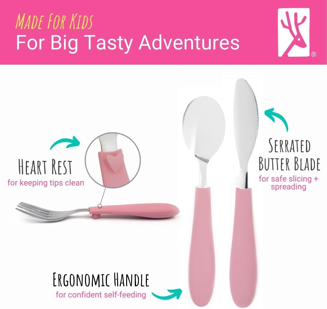 Elk and Friends Kids Silverware with Silicone Handle | Childrens Safe Flatware | Spoon + Fork + Knife Utensil Set | 4 Years+ | Stainless Steel Cutlery | Dishwasher Safe | 6 Pieces image number 2