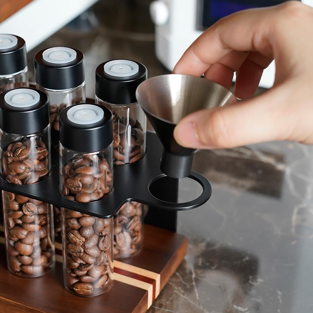 Watchget Coffee Bean Storage with Hopper Woodern Display Rack with 8 Single Dose Coffee Bean Storage Tubes with One-Way Exhaust Valve,B - A image number 6