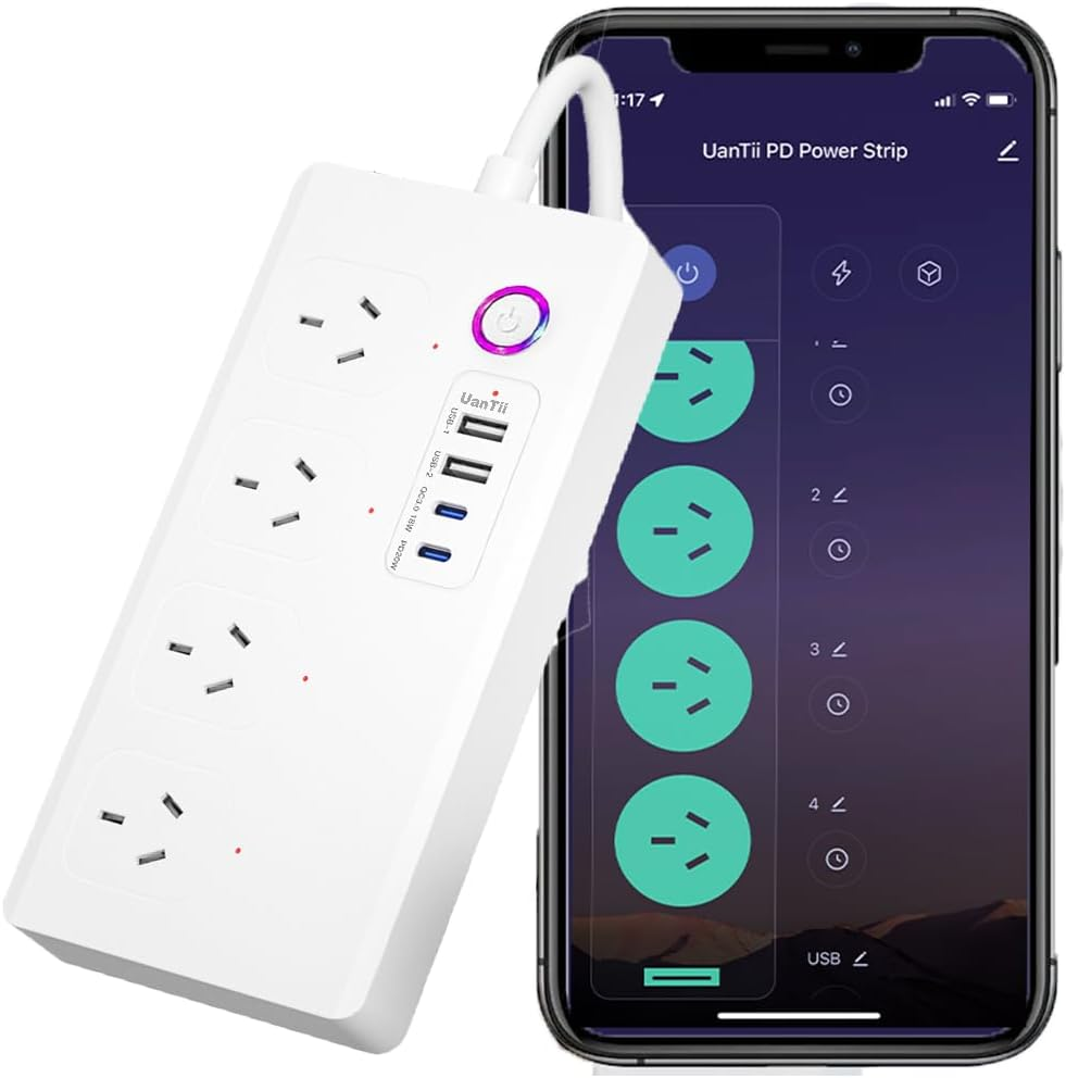 Uantii Tuya Wifi Power Strip Surge Protector Smart Universal Power Extension with 2 Type C Port(Pd 20W Fast Charging),Timing Schedule App Control Compatible with Alexa Works with Google Home (White) image number 3
