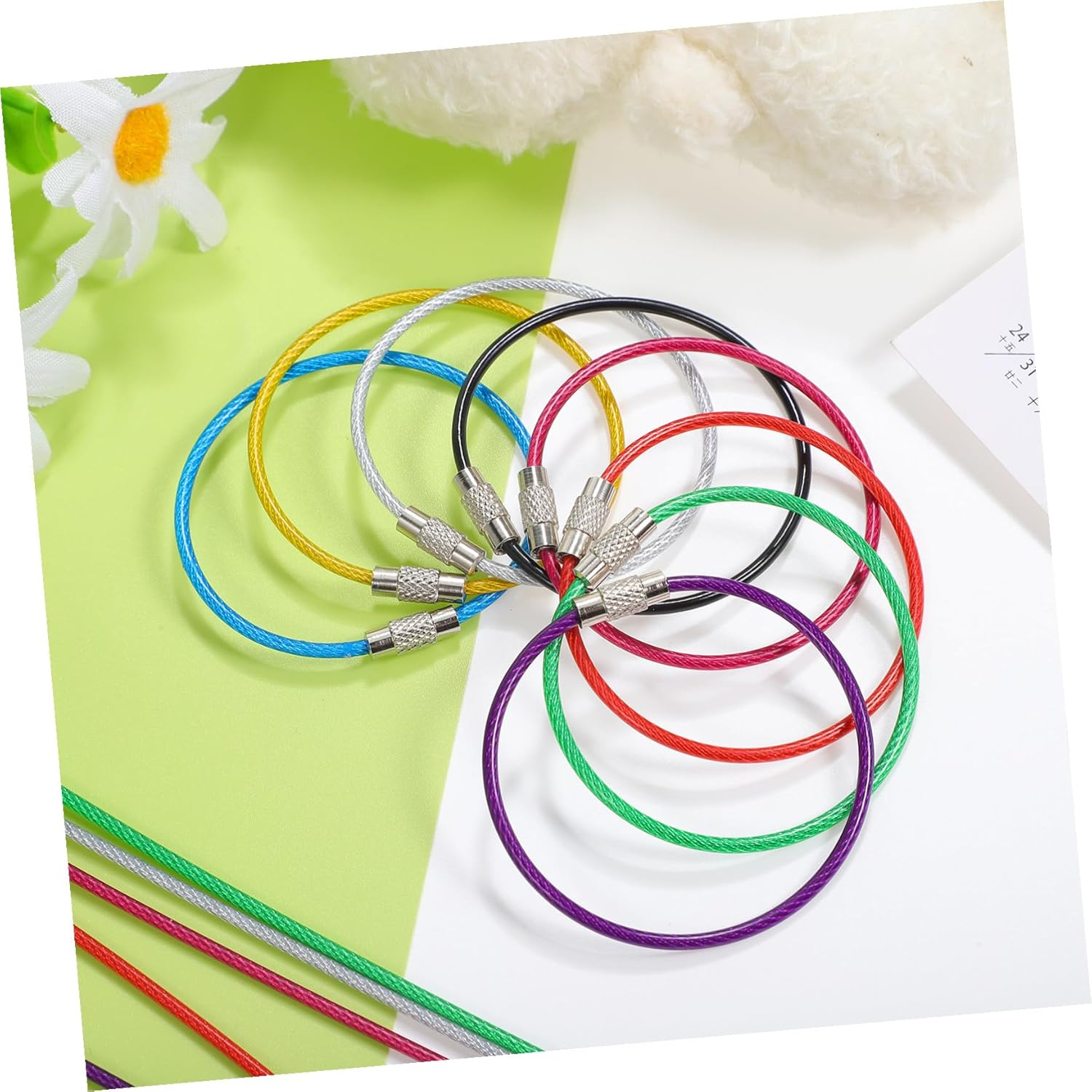Tofficu 16Pcs Wire Keychain Cable Stainless Steel Multi-Color Key Rings for Travel Luggage and Bag Tags image number 2