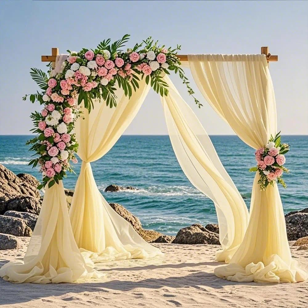 Champagne Wedding Arch Draping Fabric, 2 Panels 29" X 20FT, Soft Premium Chiffon Backdrop Curtain for Wedding Decor, Party, Ceremony, Photo Booth-Leralsta image number 2