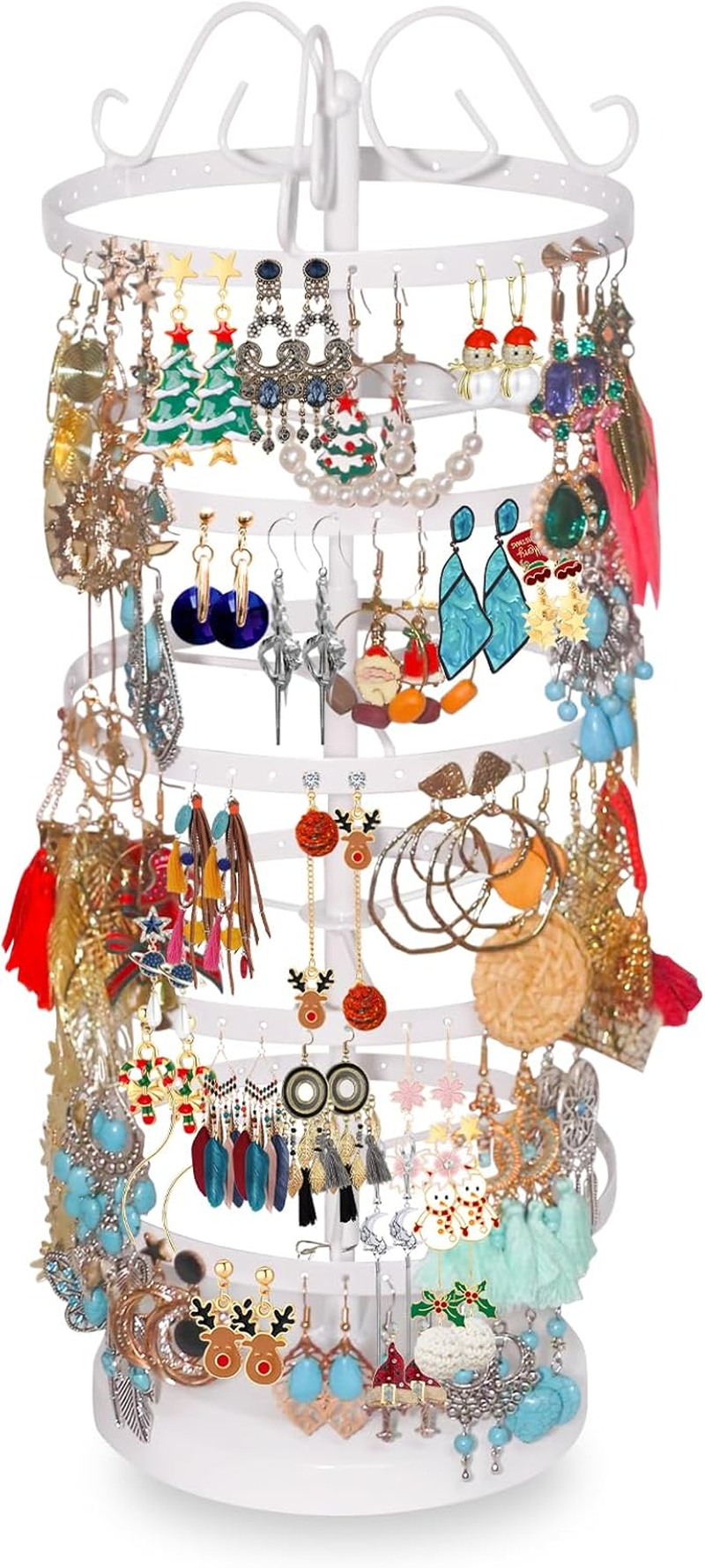 5 Tiers Rotating Earring Holder Organizer, Metal Spinning Earring Display Stand 220 Holes - Adjustable Earring Storage Rack - Earring Tree Organizer for Girls Women (Black)