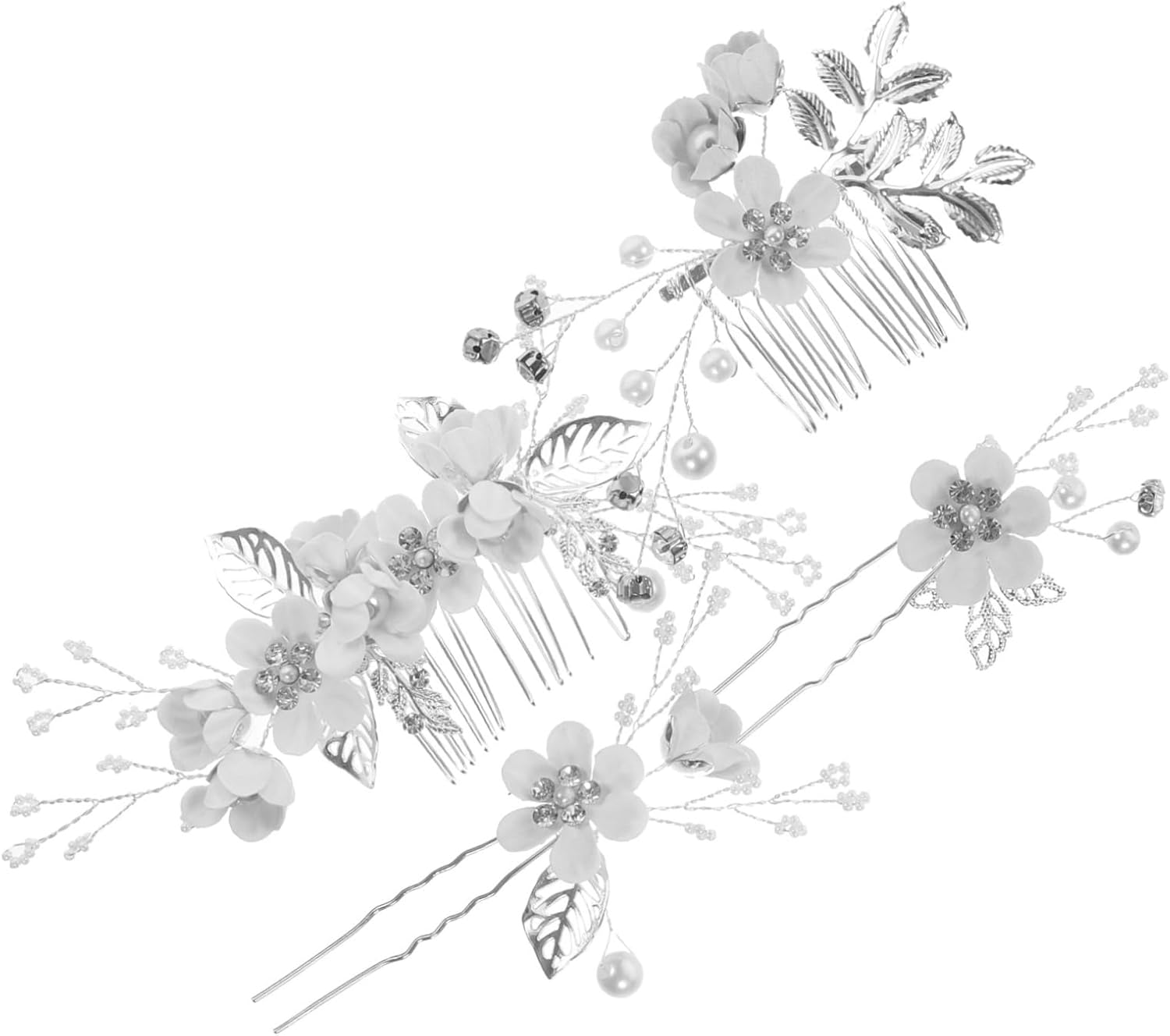 CAXUSD 1Set Bridal Hair Comb and Pin Rhinestones Elegant Flower Accessories for Weddings Engagements and Prom for Women and Girls