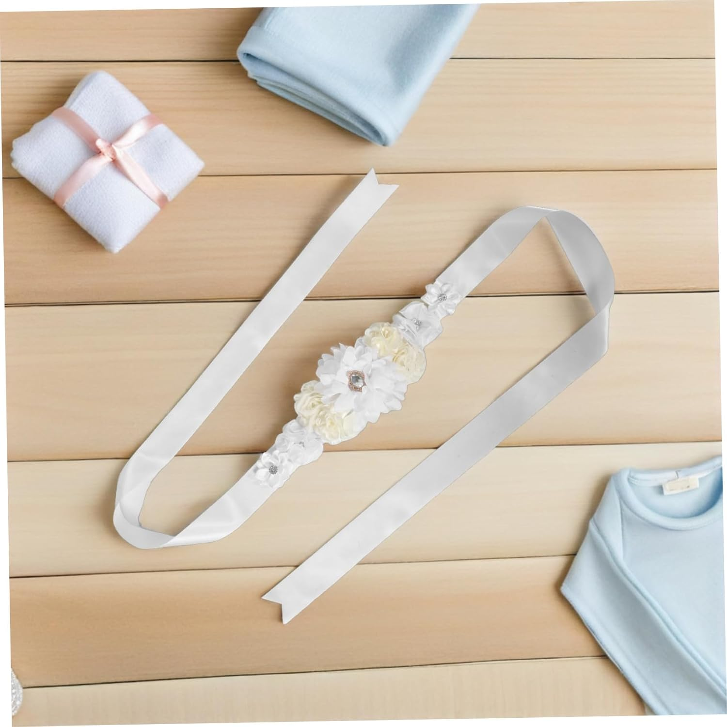 Bestonzon Adjustable Maternity Flower Sash Belt for Pregnant Women Soft Breathable Belly Band with Gentle Compression Support for Shower Pregnancy Photos and Party Accessories image number 4