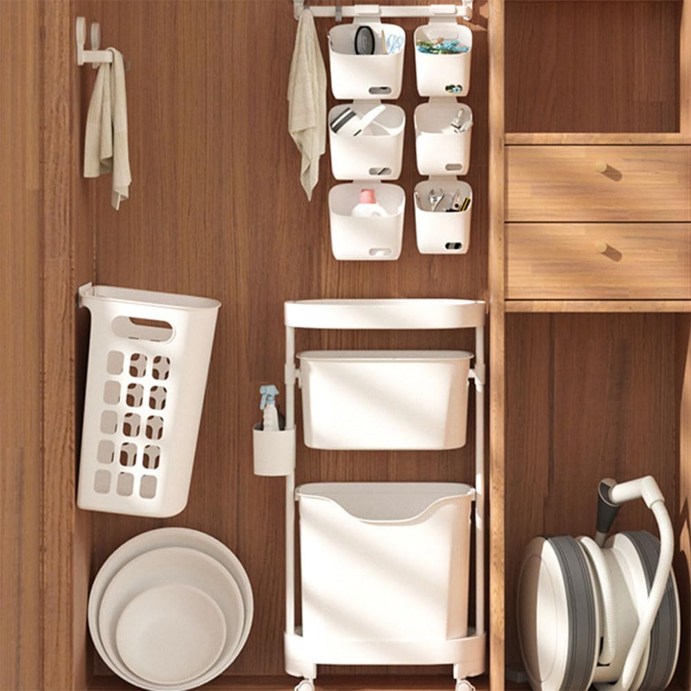 Hanging Basket Kitchen Storage Basket,2Pcs Large Plastic Hanging Basket, Wall Hanging Kitchen Storage Basket,Plastic Space Saving Hanging Basket,Storage Containers Hanging Storage Basket,Large White image number 5