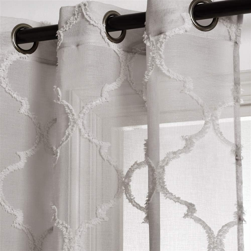 Lush Decor Gray Avon Trellis Grommet Sheer Window Curtain Panel Pair (84" X 38")