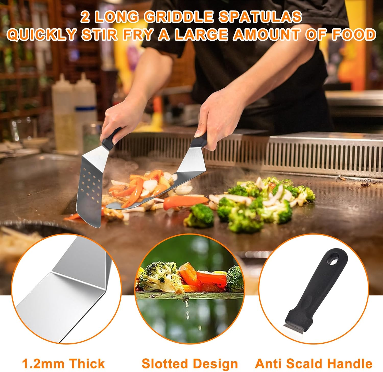 Latiret Griddle Accessories Kit, 24Pcs Grilling Accessories Set for Blackstone and Camp Chef, Flat Top Griddle Accessories Set with Scraper, Enlarged Spatulas, Basting Cover, White Elephant Gifts image number 3