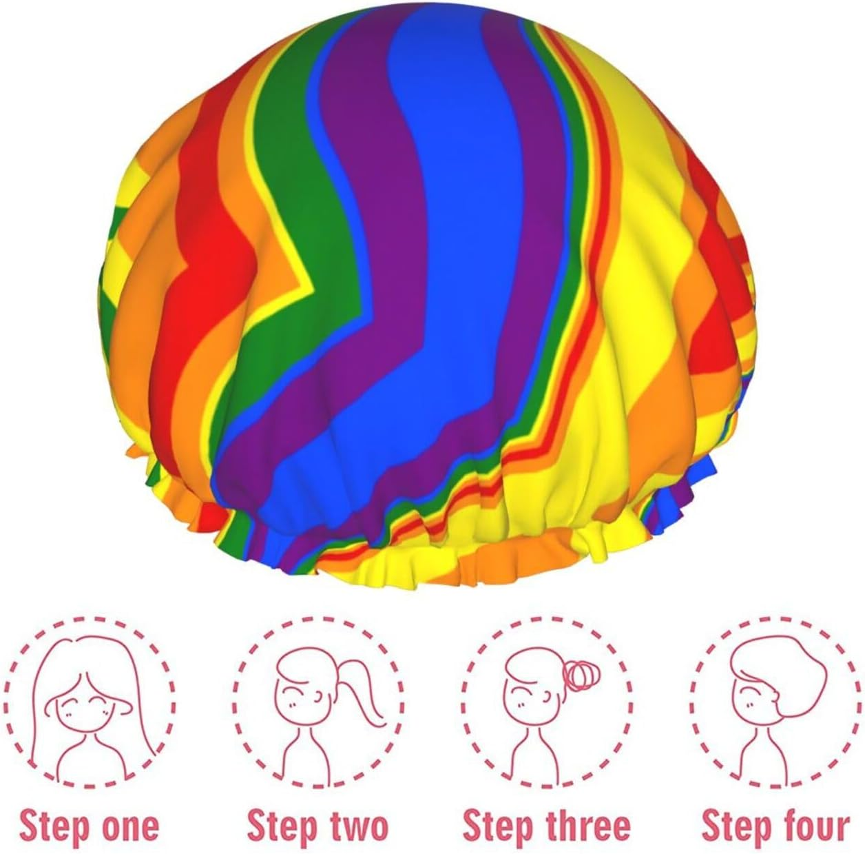 Lgbtq Pride Mouth Rainbow Gay Shower Cap for Women Adjustable Double Waterproof Layers Bathing Bath Cap Hair Protection Reusable Ladies Spa Salon Shower Hat image number 5