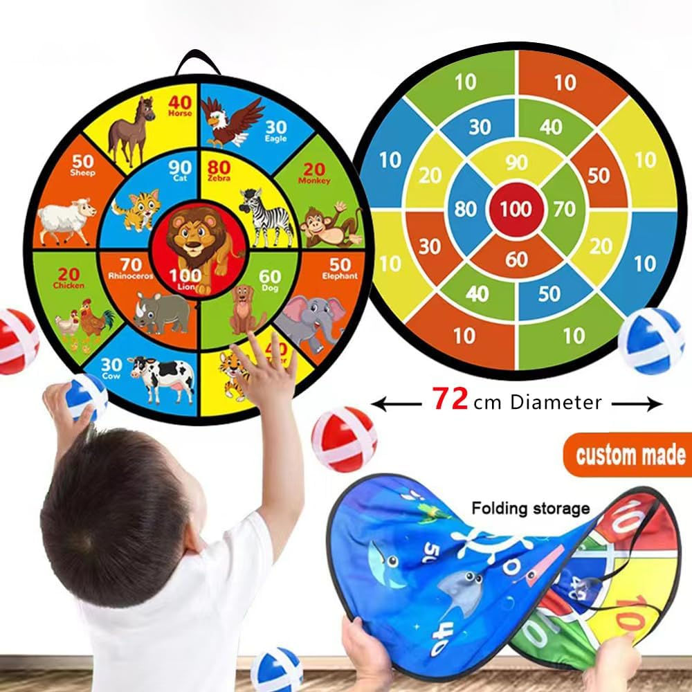72Cm Kids Dart Board Game Set, Double-Sided Velcro Dart Board with 12 Balls and 6 Darts for Kids Ages 3 4 5 6 7 8 9 10 11, Indoor/Outdoor Party Game Toys/Birthday Gifts image number 3
