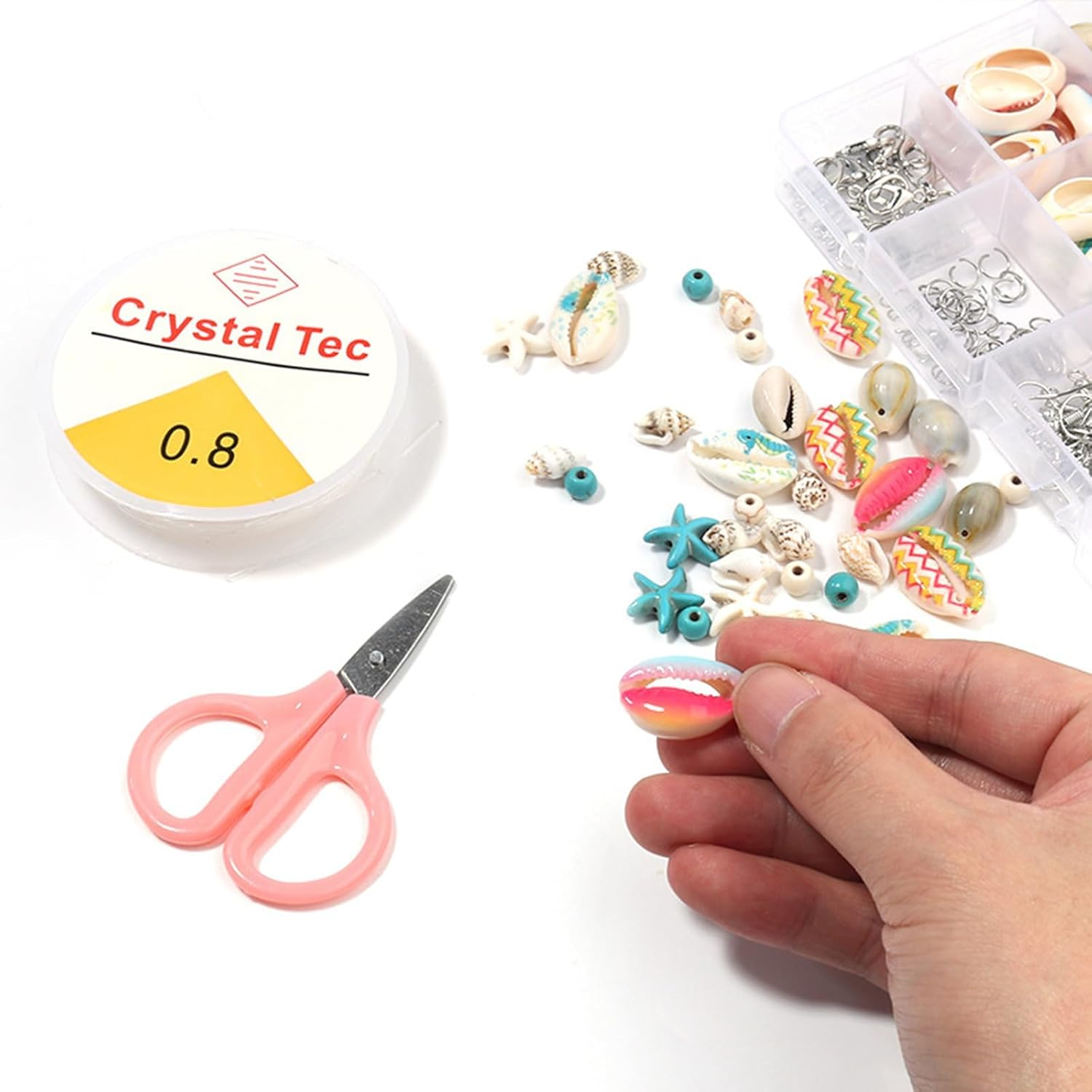 325 Pcs Ocean Jewellery Making Kit,Beach Beads Charms with Turtle Mermaid Dolphin Starfish Alloy Sea Pendants for Necklace Anklet Craft Jewellery Making (1 Set) image number 5