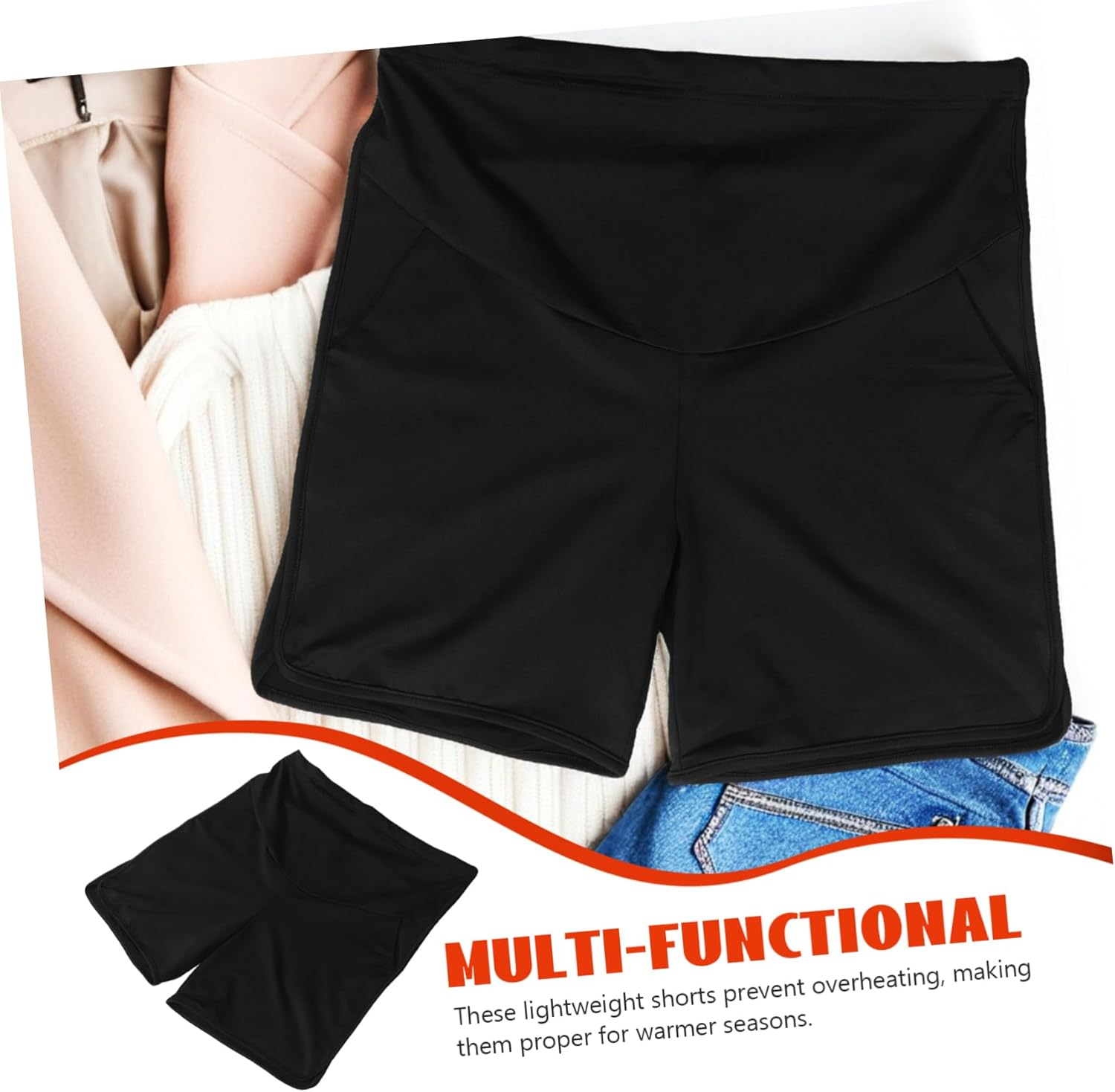 FOMIYES Lightweight Breathable Maternity Shorts over Belly Elastic Pregnancy Bottoms for Women Spring Summer and Active Wear Black image number 4