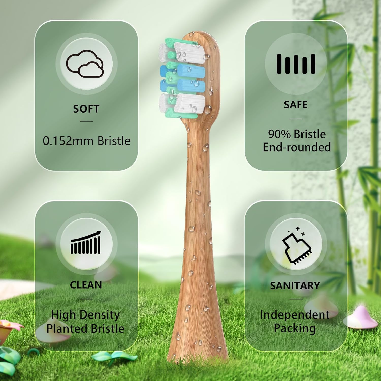 10 Pack Bamboo Replacement Electric Toothbrush Heads Compatible with Philips Sonicare Snap-On Electric Toothbrush, Eco-Friendly Toothbrush Refills Fit for Sonicare Handle (Bamboo, M) image number 6