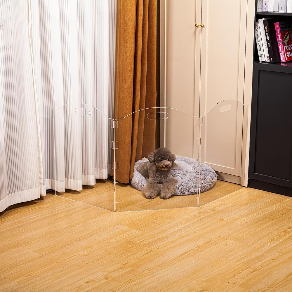 QYINXIU Acrylic Dog Playpen, 3 Panels Foldable Clear Dog Gate Indoor with Handles, Free-Standing Pet Fence for Doorways Dog Pen for Medium Dogs Puppy Cat Rabbit Accessories-60X24Inch image number 2