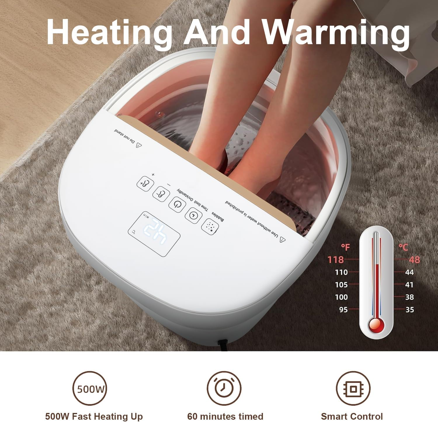 Mothers Day Gift Ideas, Foot Spa Bath Massager with Heat,Timer,Bubbles, Red Light, 6 Massage Roller Pedicure Tub,Collapsible Foot Soaker, Gifts for Women Men Mom Dad, Fathers Day image number 1