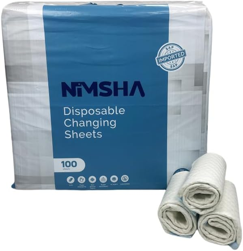 NIMSHA Disposable Changing Pads (Pack of 100) &ndash; Super Absorbent Baby Diaper Changing Pads, Leak-Proof & Breathable Bed Liners for Potty Training, Travel & Bed Protection, 43X33 Cm image number 5