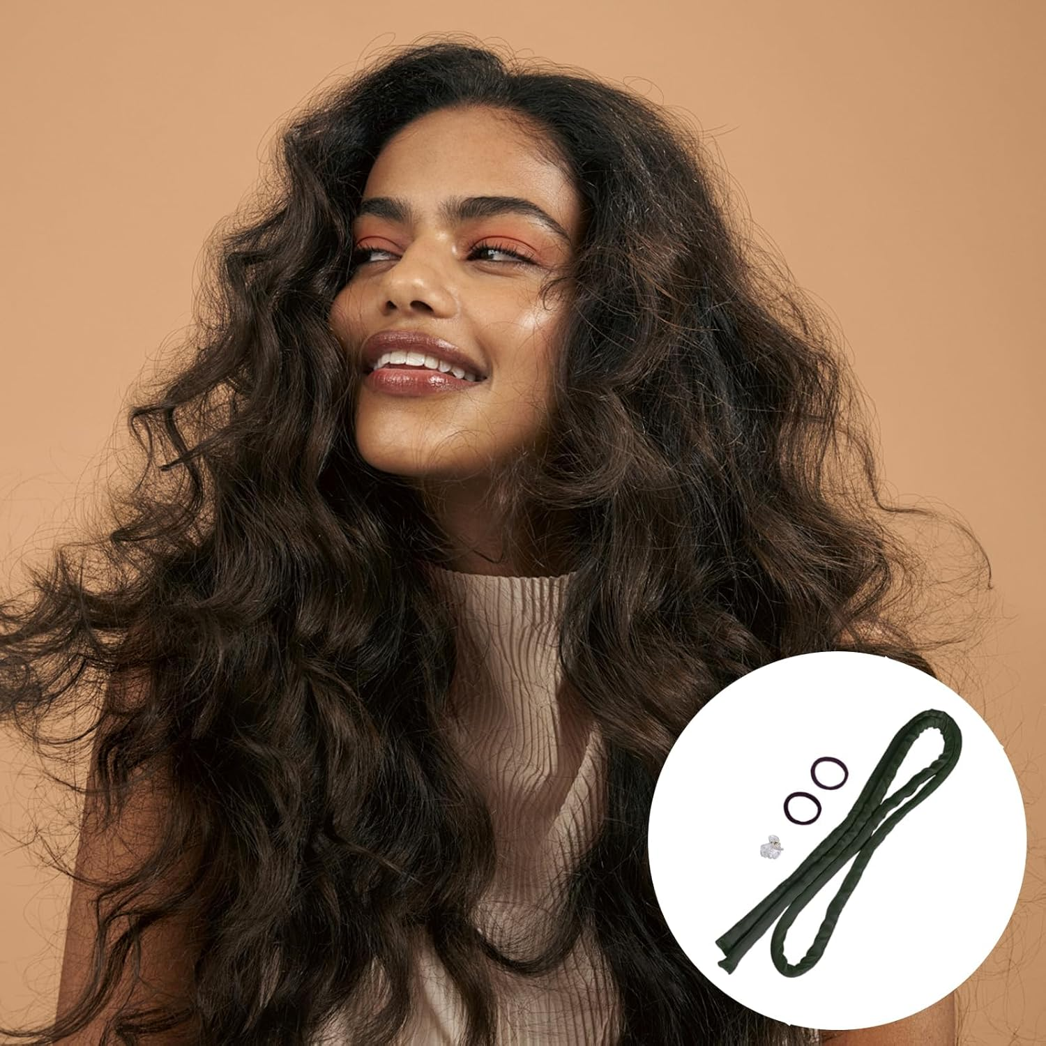 HARY Heat Free Curling Band + 2 Hair Loops + 1 Clip - Heated Satin Curling Headband for Volume & Waves | Heatless Curls for Long & Short Hair | Sleep Comfort (Black) image number 5